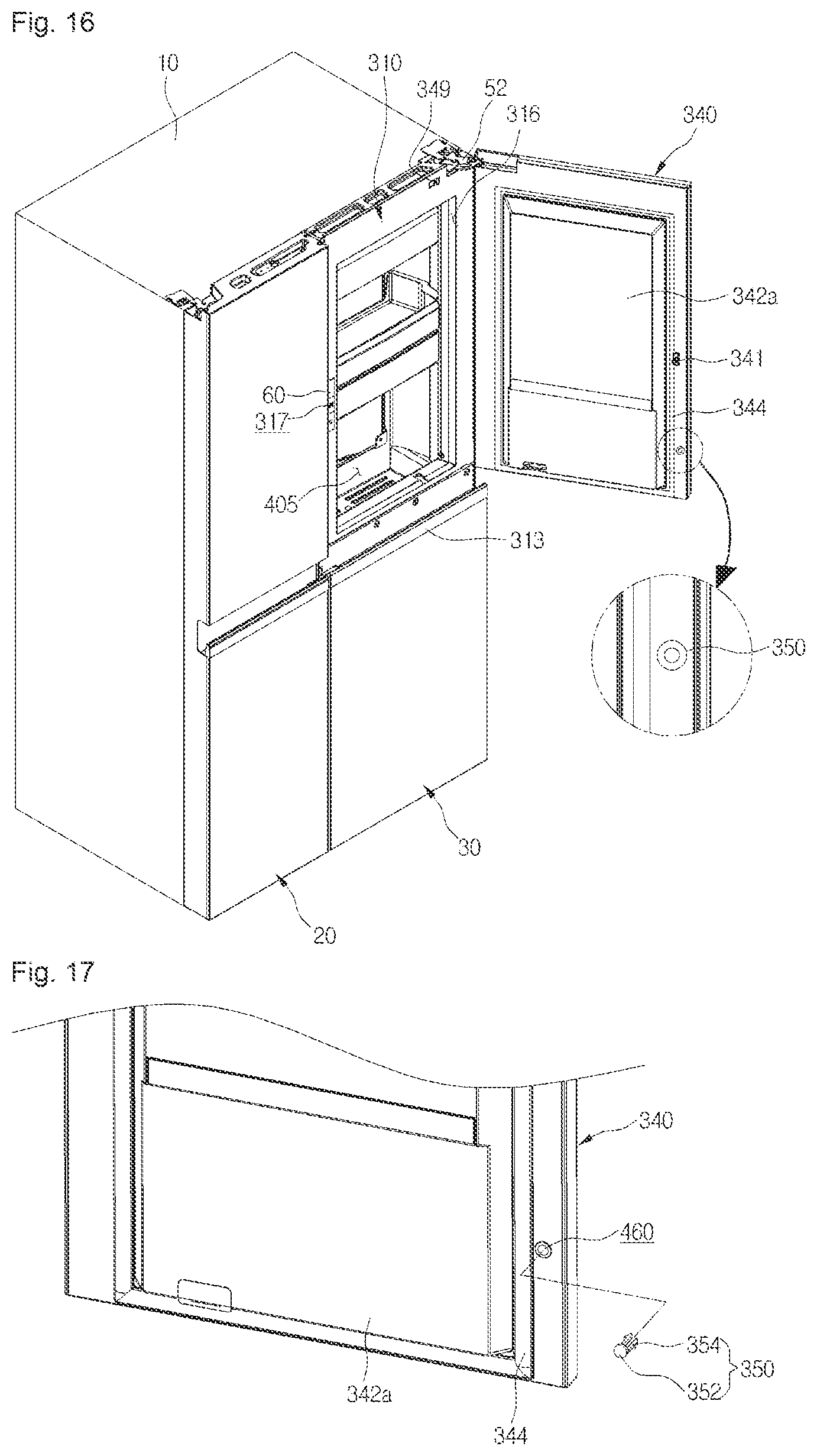 Patent USRE050154 Figure 15 – Refrigerator including multiple storage compartments