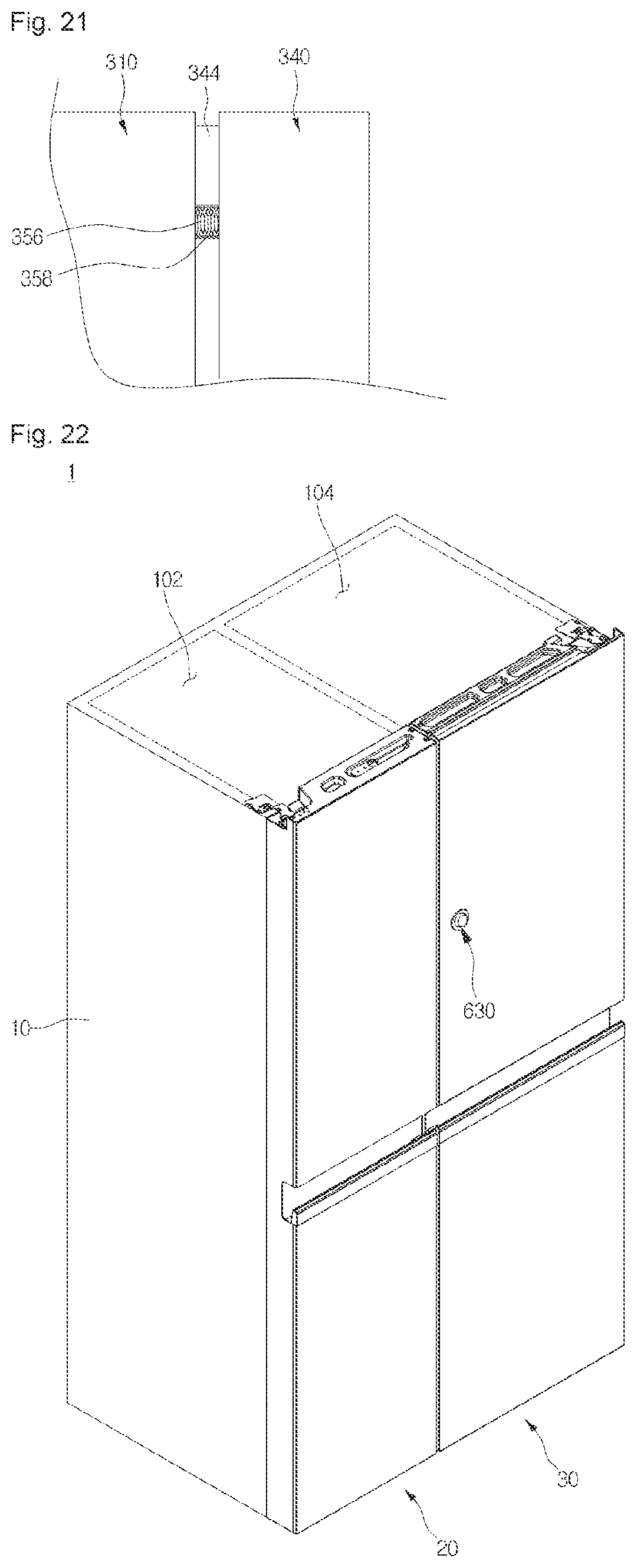 Patent USRE050154 Figure 18 – Refrigerator including multiple storage compartments