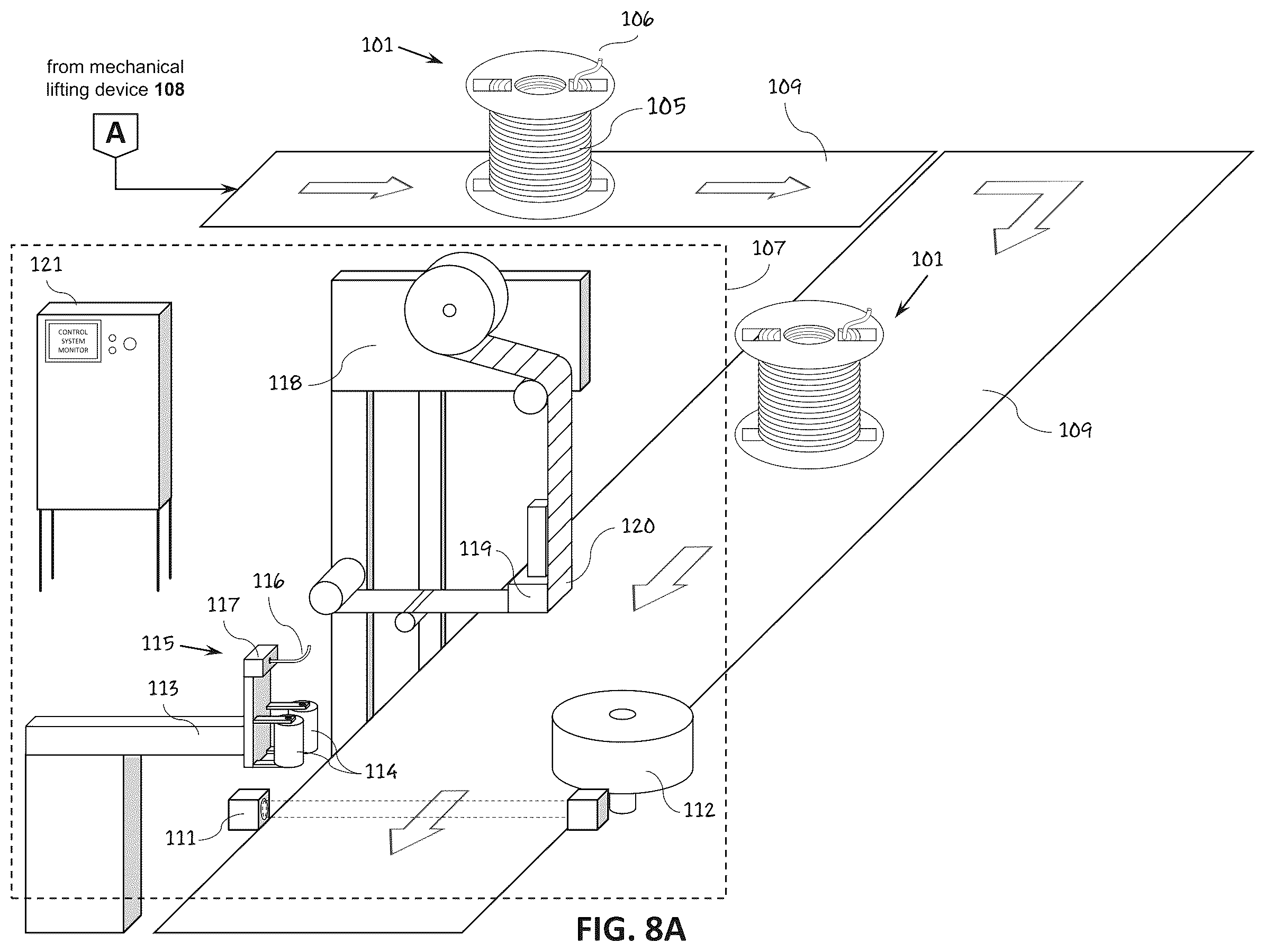 Patent US12297004 Figure 9 – Method and apparatus for applying a label to a spool or reel