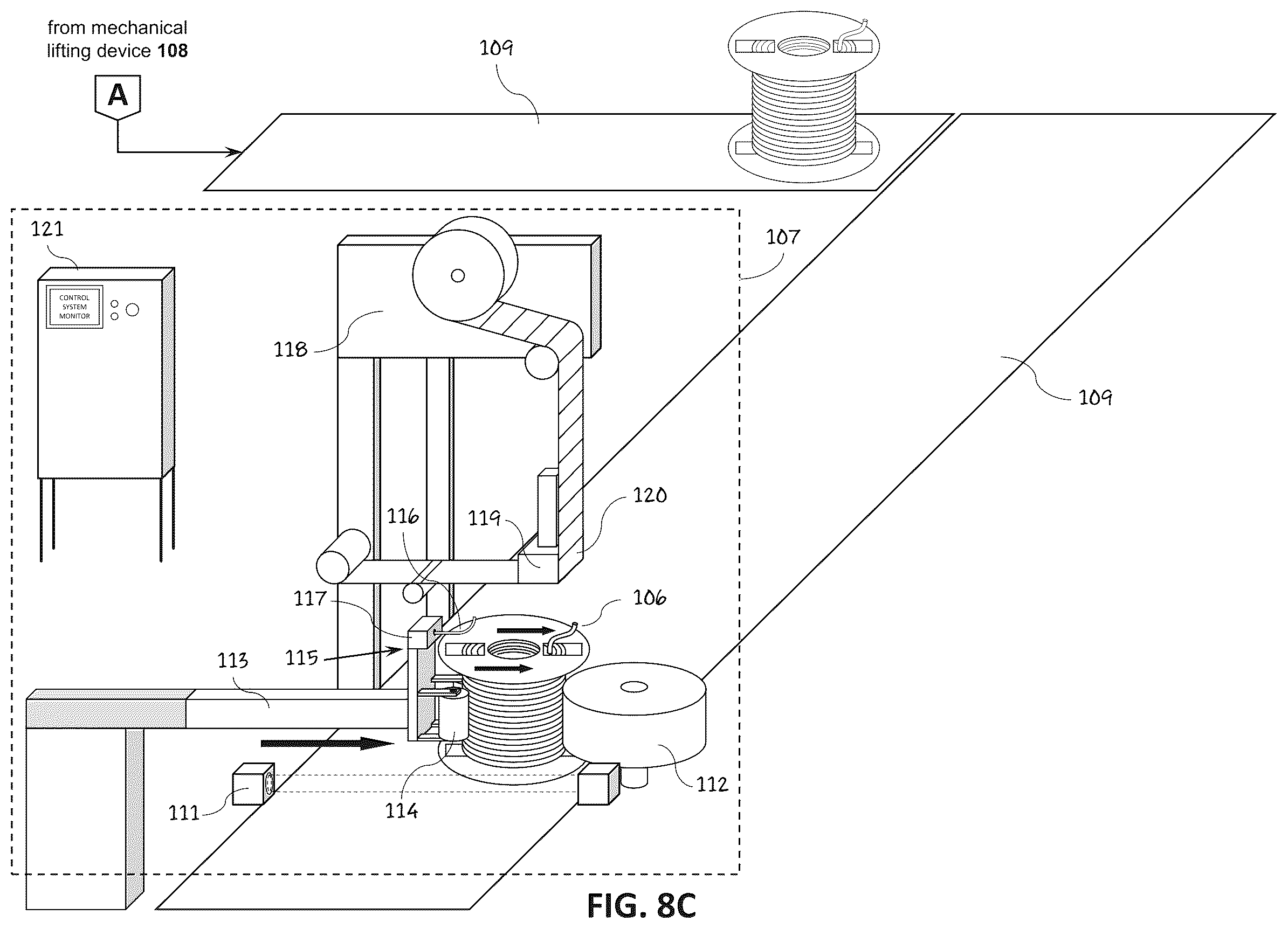 Patent US12297004 Figure 11 – Method and apparatus for applying a label to a spool or reel