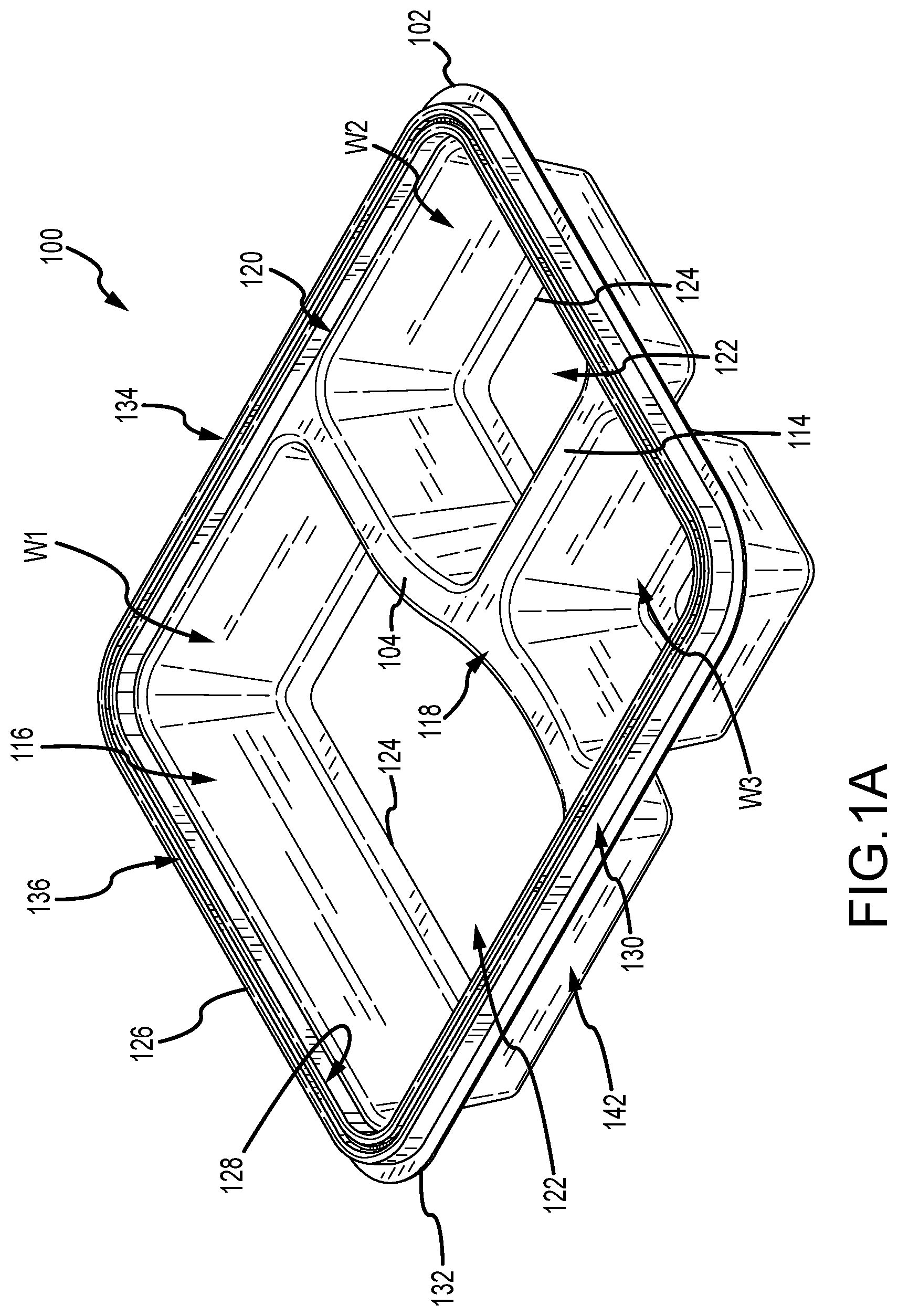 Patent US12297005 Figure 1 – Leak-resistant tray and lid