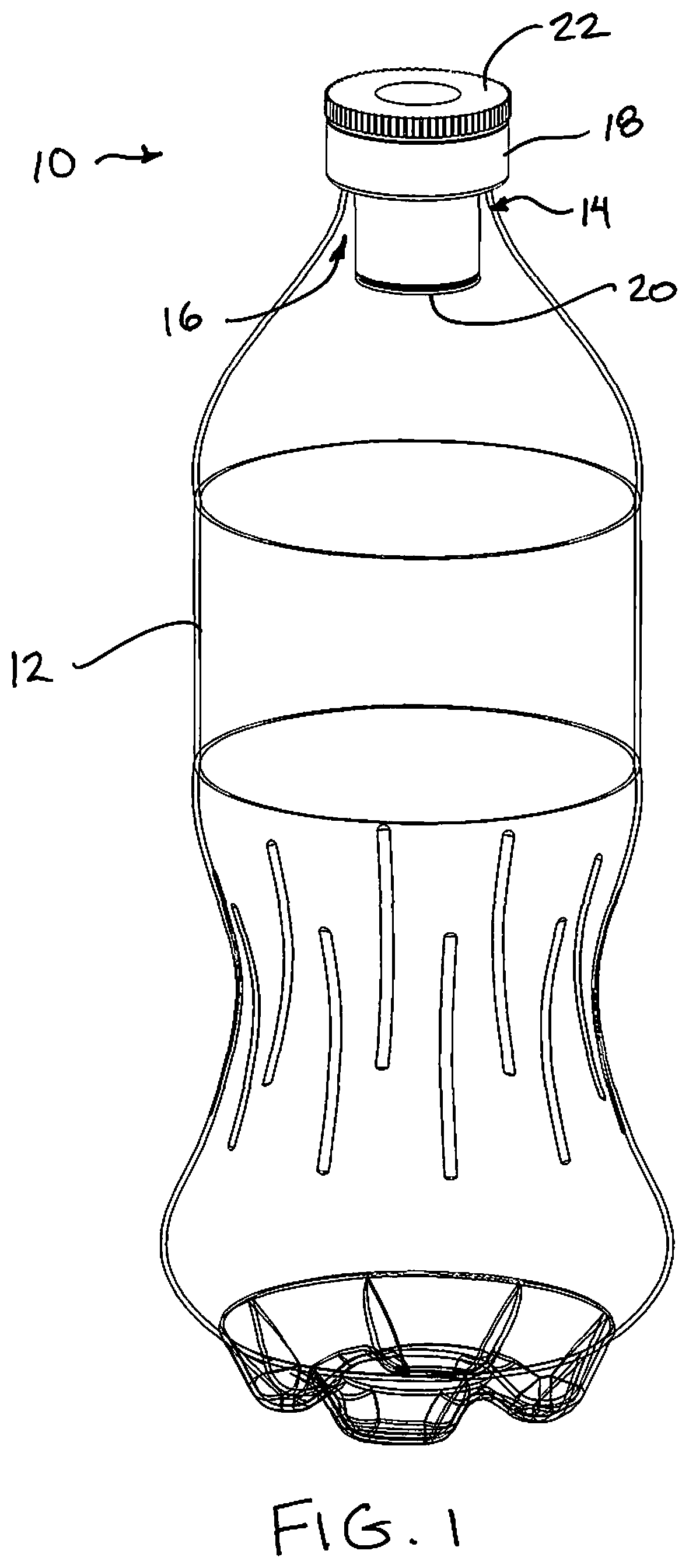 Patent US12297015 Figure 1 – Fluid dispensing closure device for a fluid container