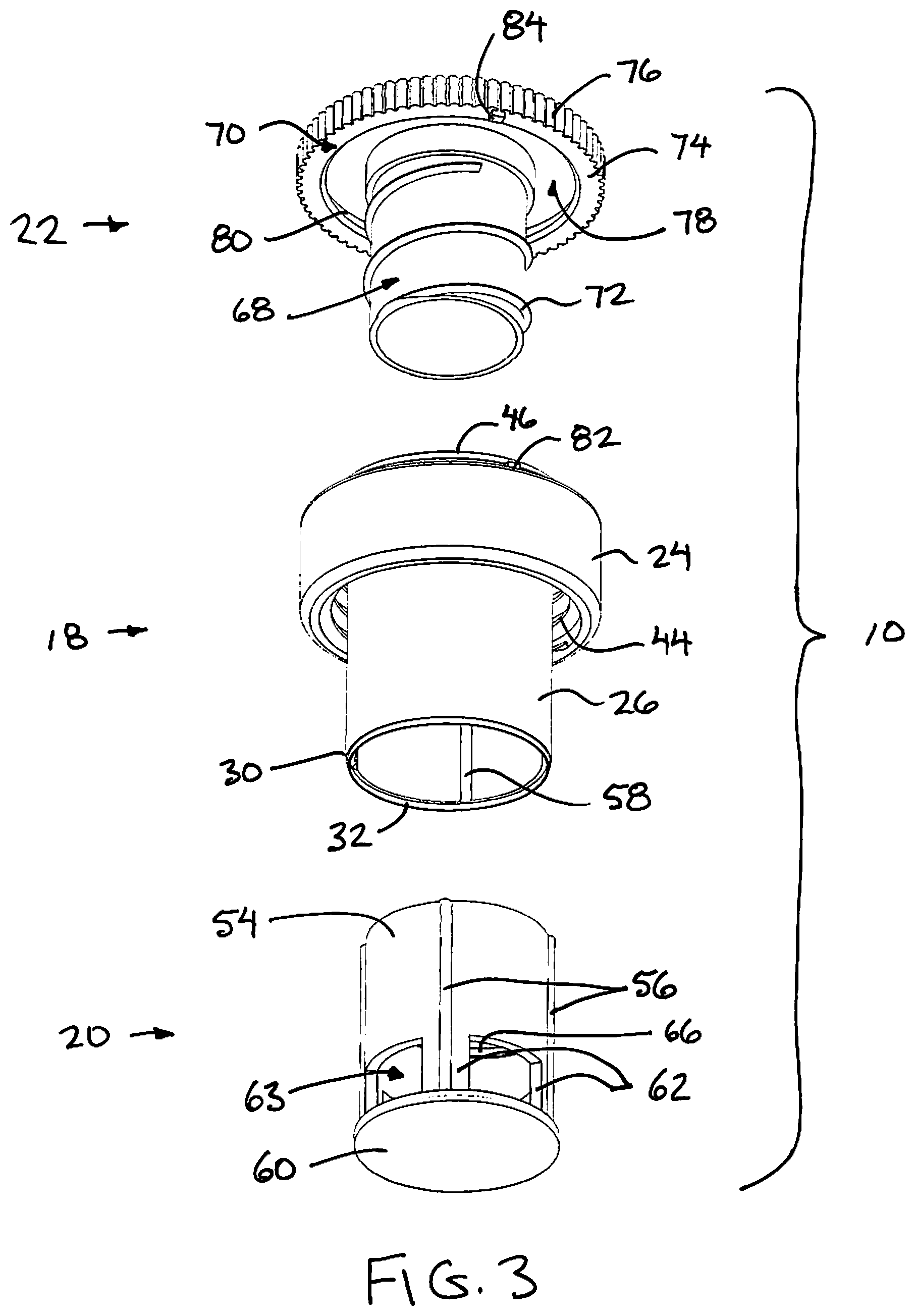Patent US12297015 Figure 3 – Fluid dispensing closure device for a fluid container