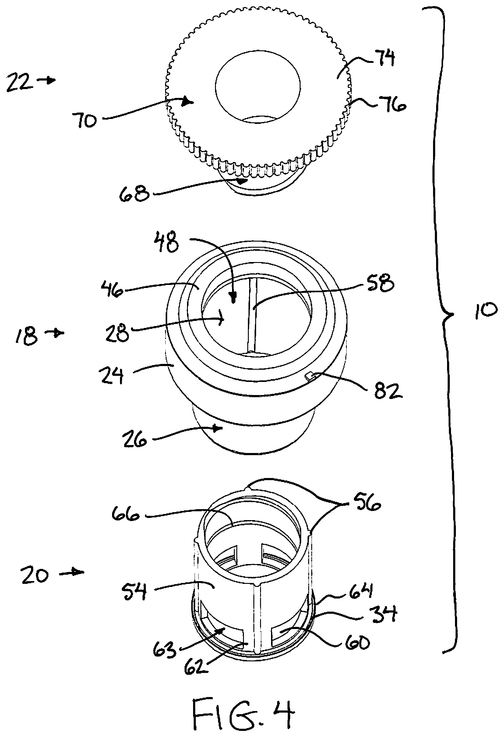 Patent US12297015 Figure 4 – Fluid dispensing closure device for a fluid container