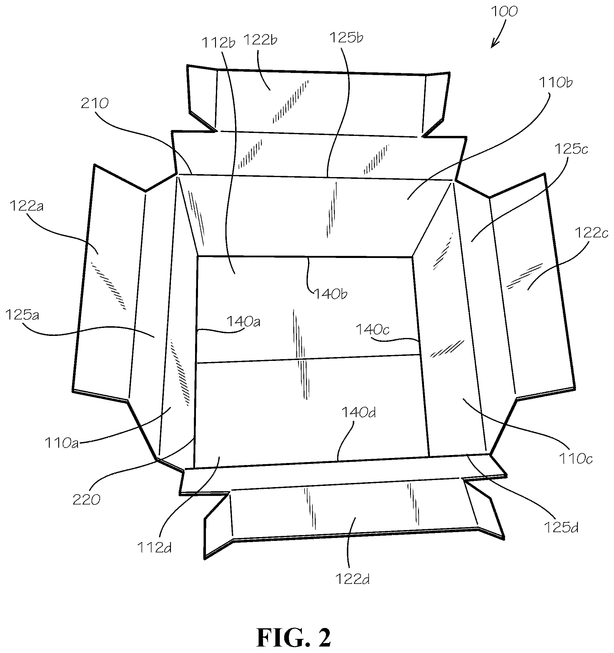 Patent US12297016 Figure 2 – Insulated box assembly with overlapping panels