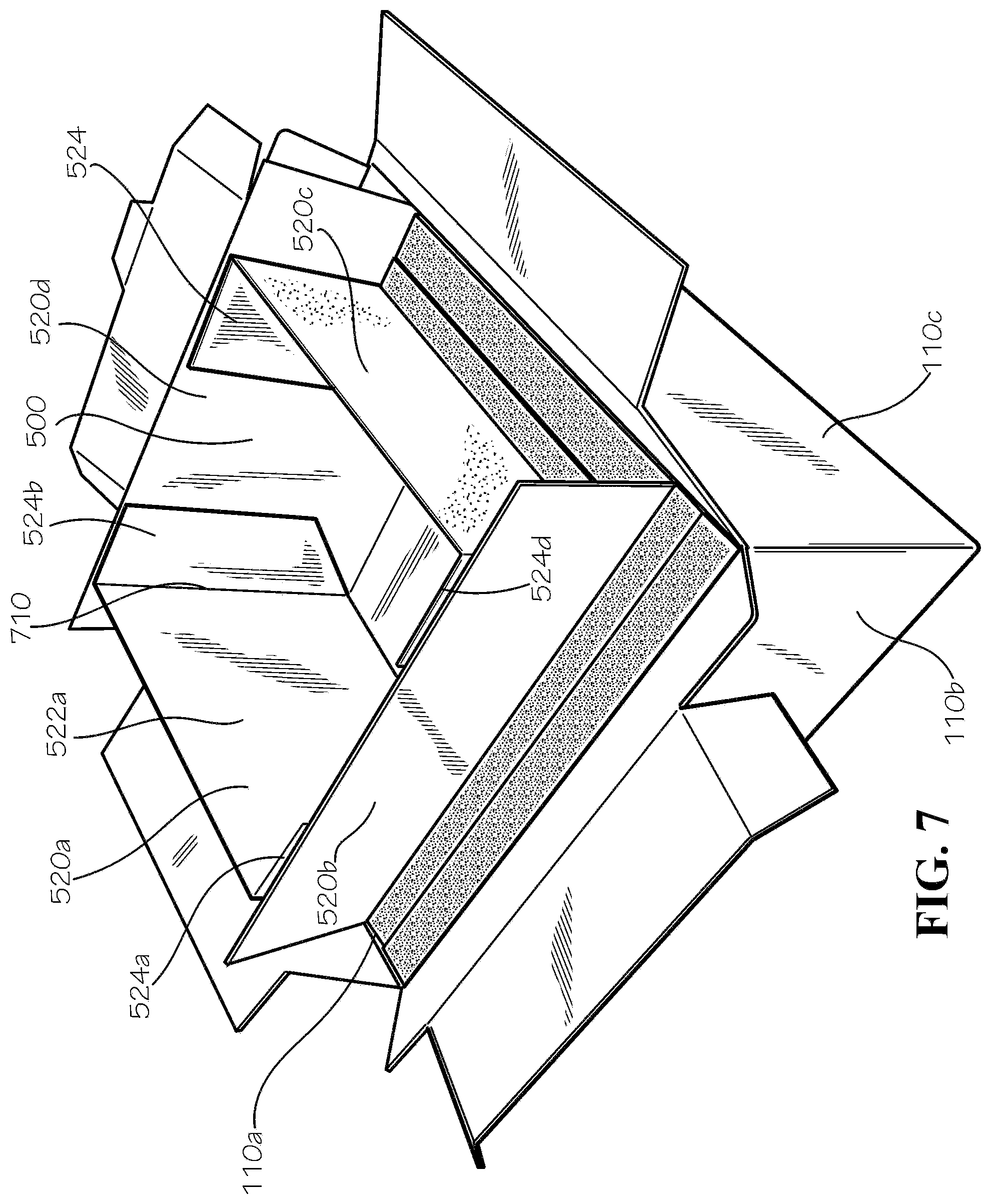 Patent US12297016 Figure 7 – Insulated box assembly with overlapping panels