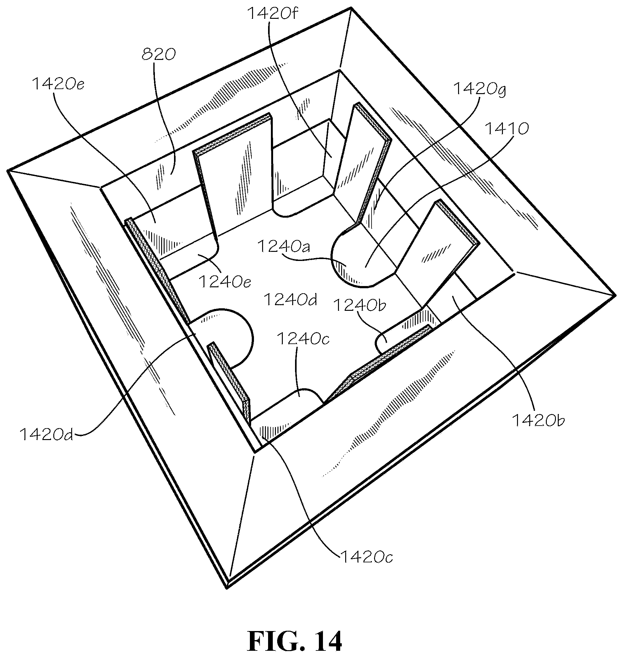 Patent US12297016 Figure 14 – Insulated box assembly with overlapping panels