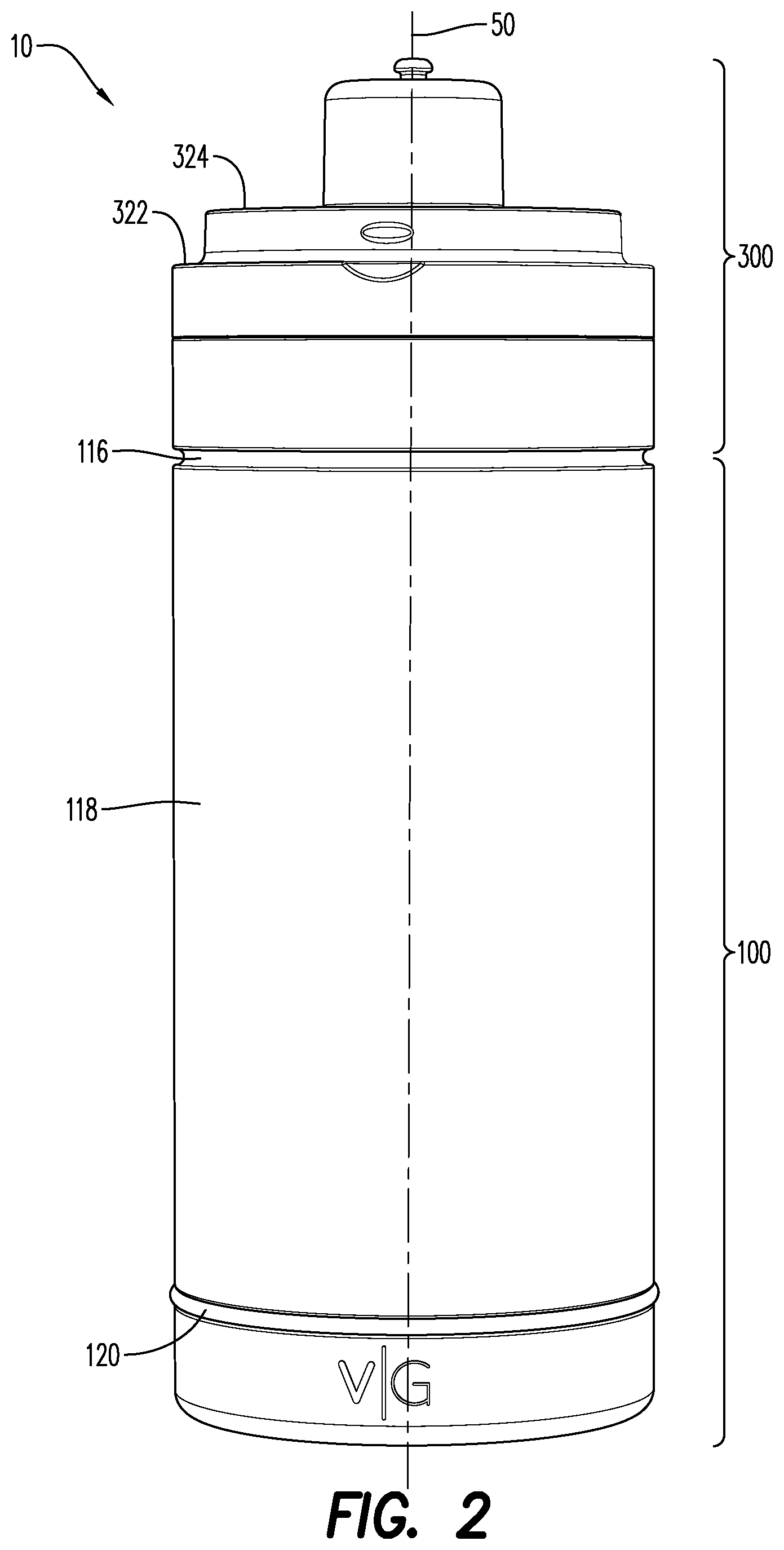 Patent US12297024 Figure 2 – Container with an inner body, an outer body, and a detachable cover