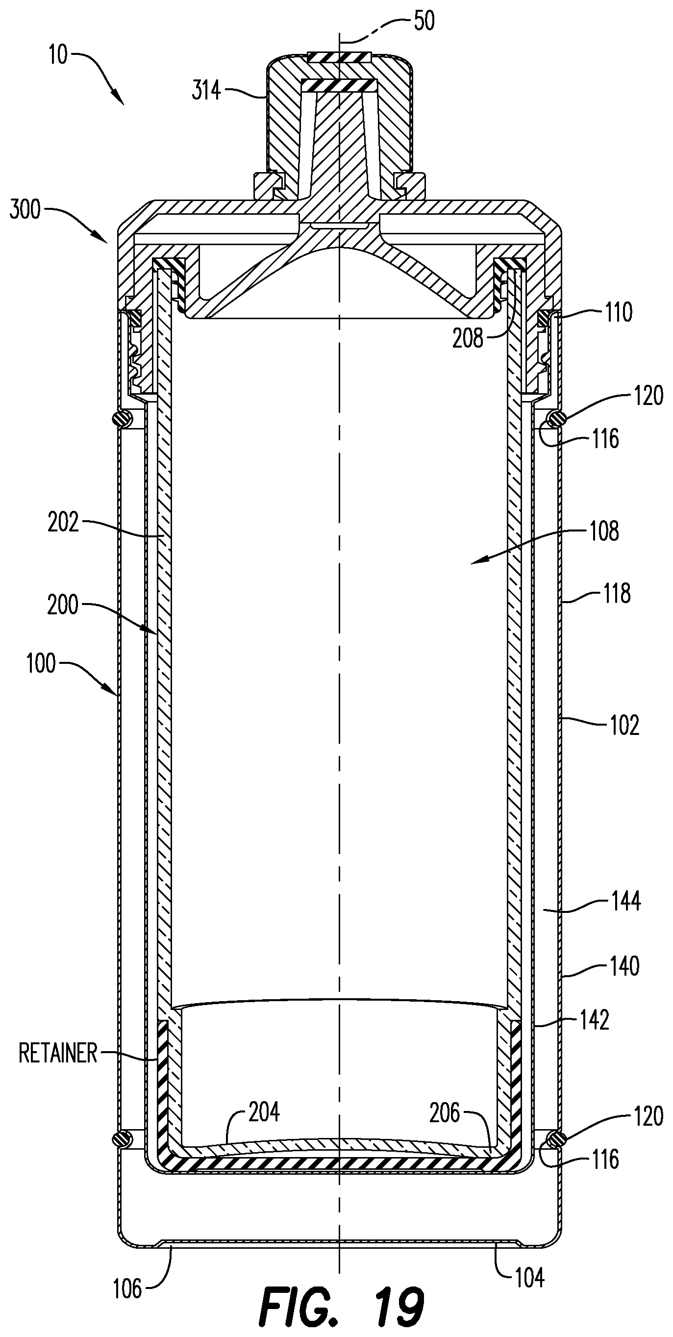 Patent US12297024 Figure 12 – Container with an inner body, an outer body, and a detachable cover