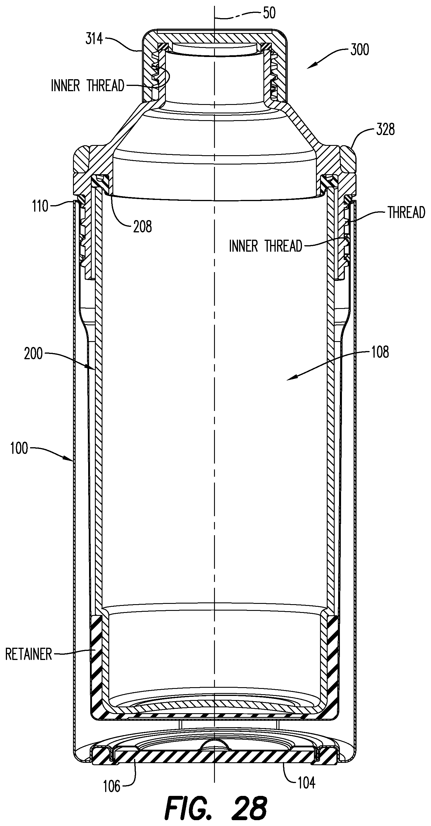 Patent US12297024 Figure 18 – Container with an inner body, an outer body, and a detachable cover