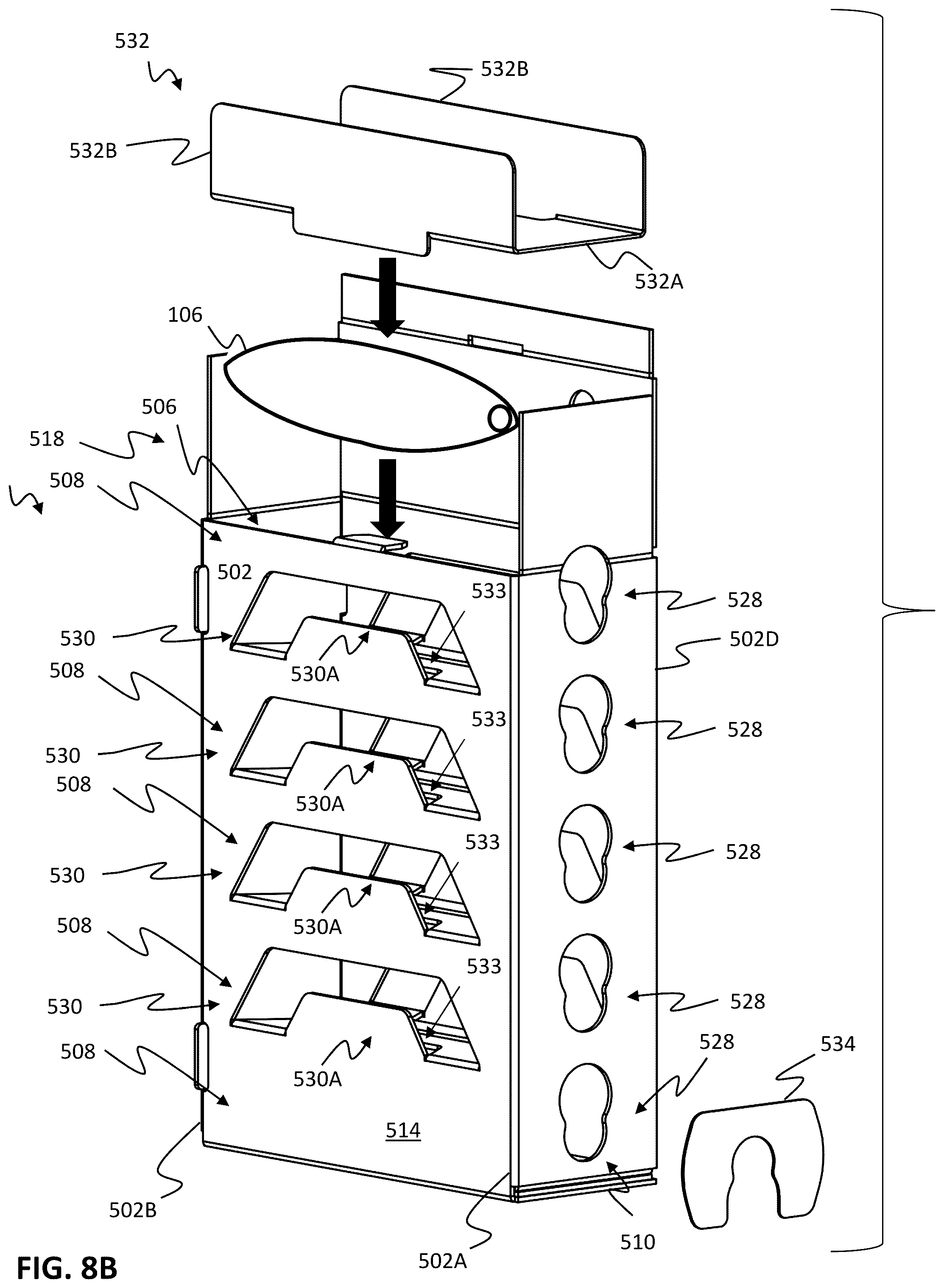 Patent US12297025 Figure 13 – Box for receipt of bags containing liquid
