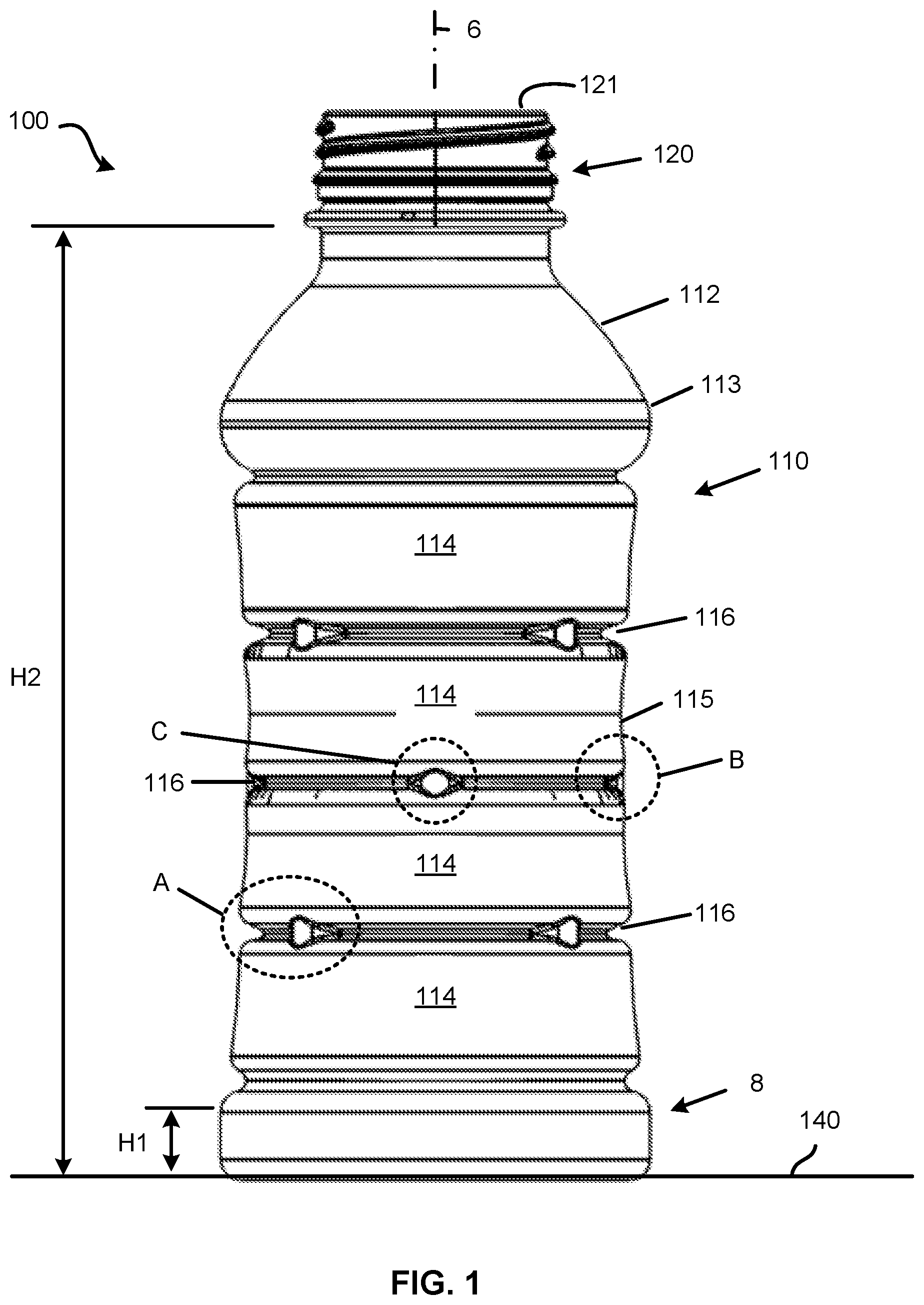 Patent US12297027 Figure 1 – Base of a plastic container