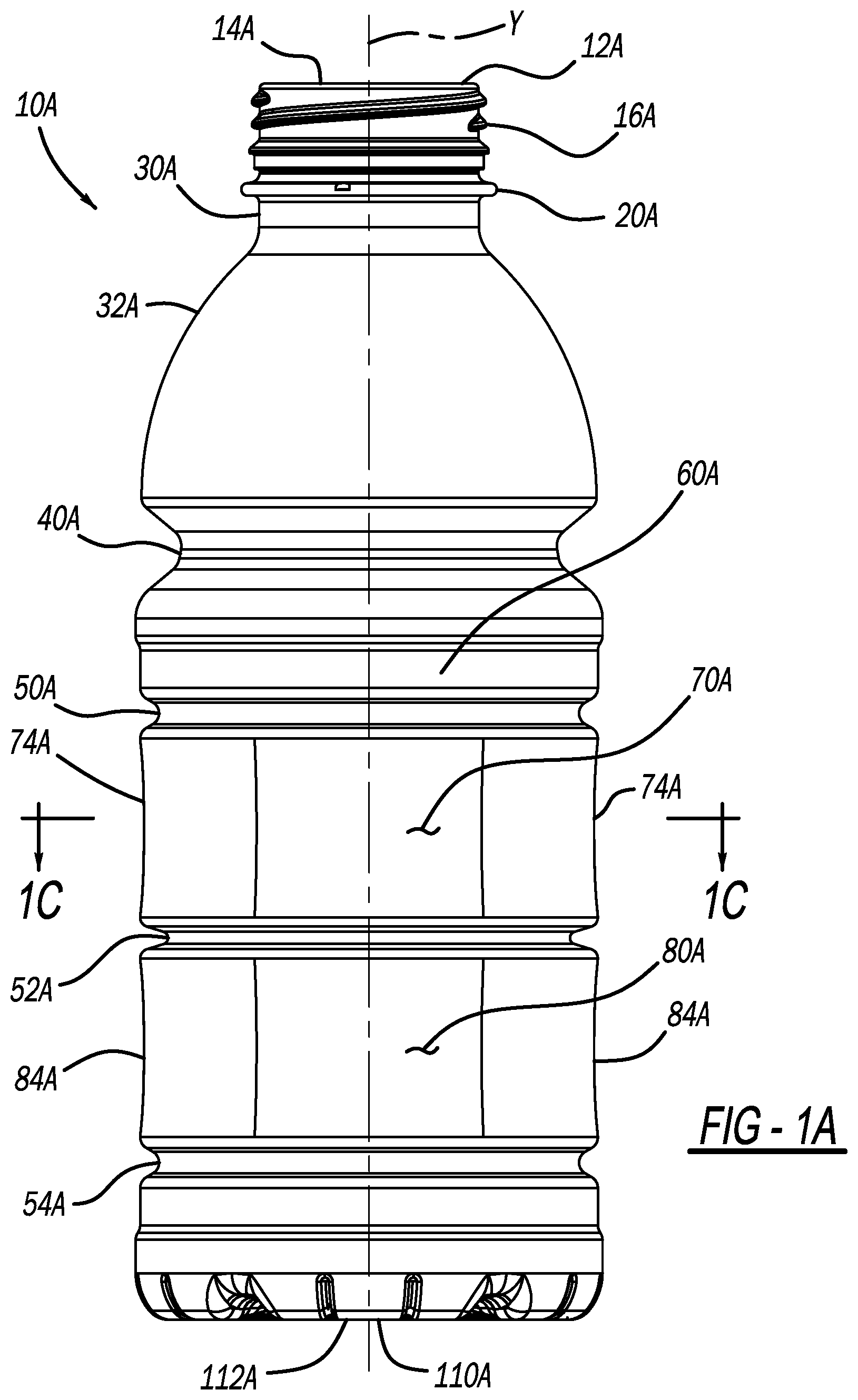 Patent US12297028 Figure 1 – Polymeric container including a body with a plurality of oscillations
