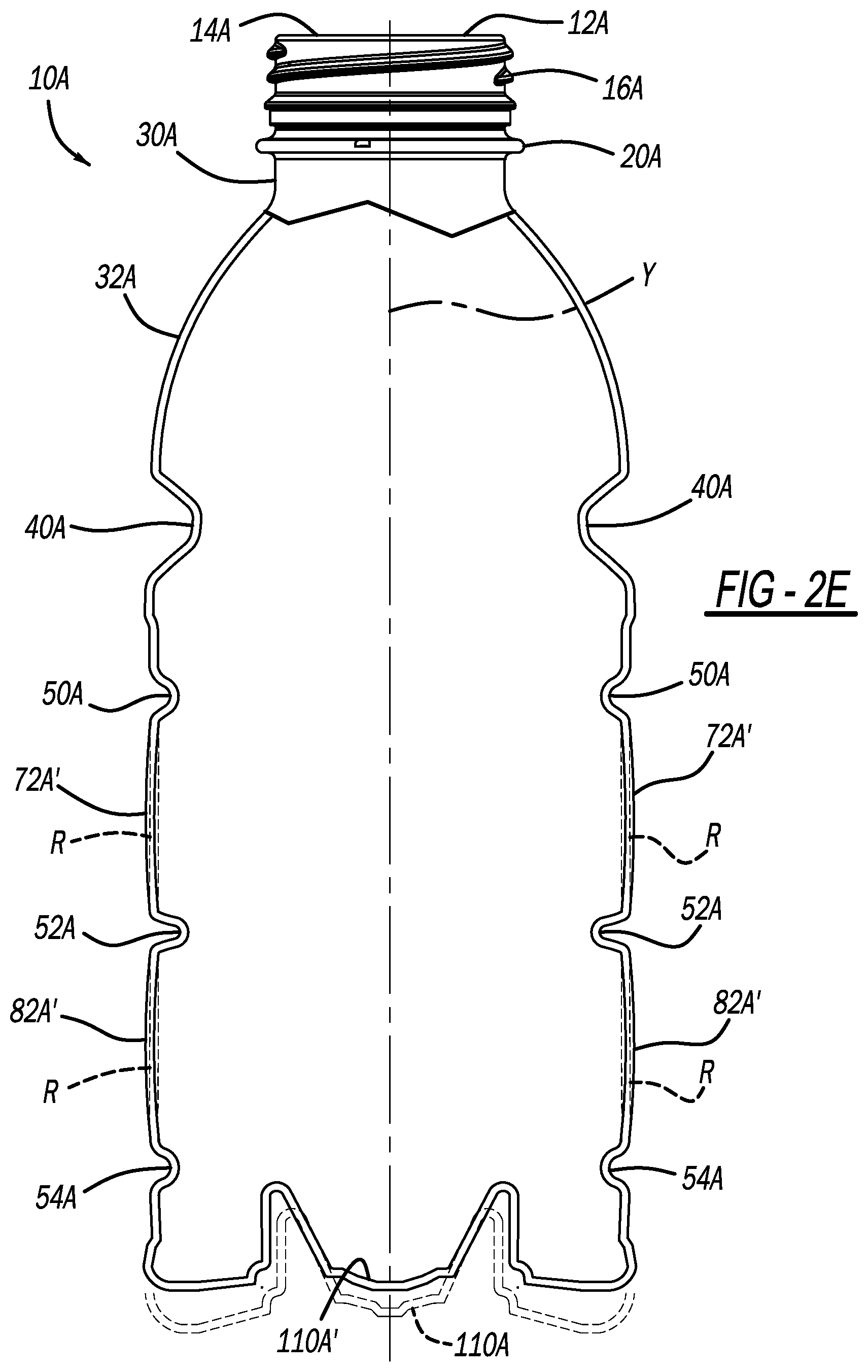 Patent US12297028 Figure 8 – Polymeric container including a body with a plurality of oscillations