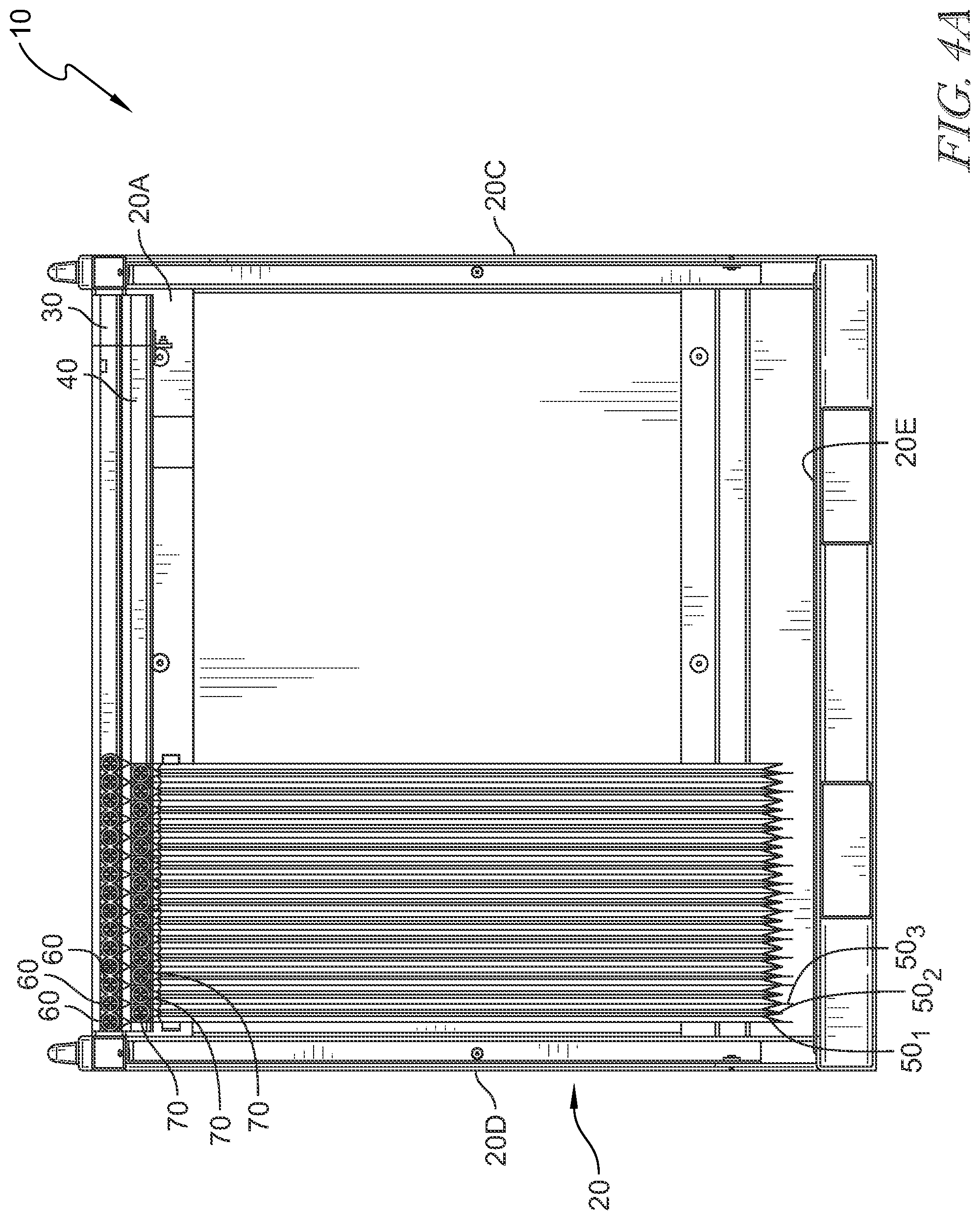 Patent US12297029 Figure 4 – Dunnage arrangement including cargo pouches with staggered support members