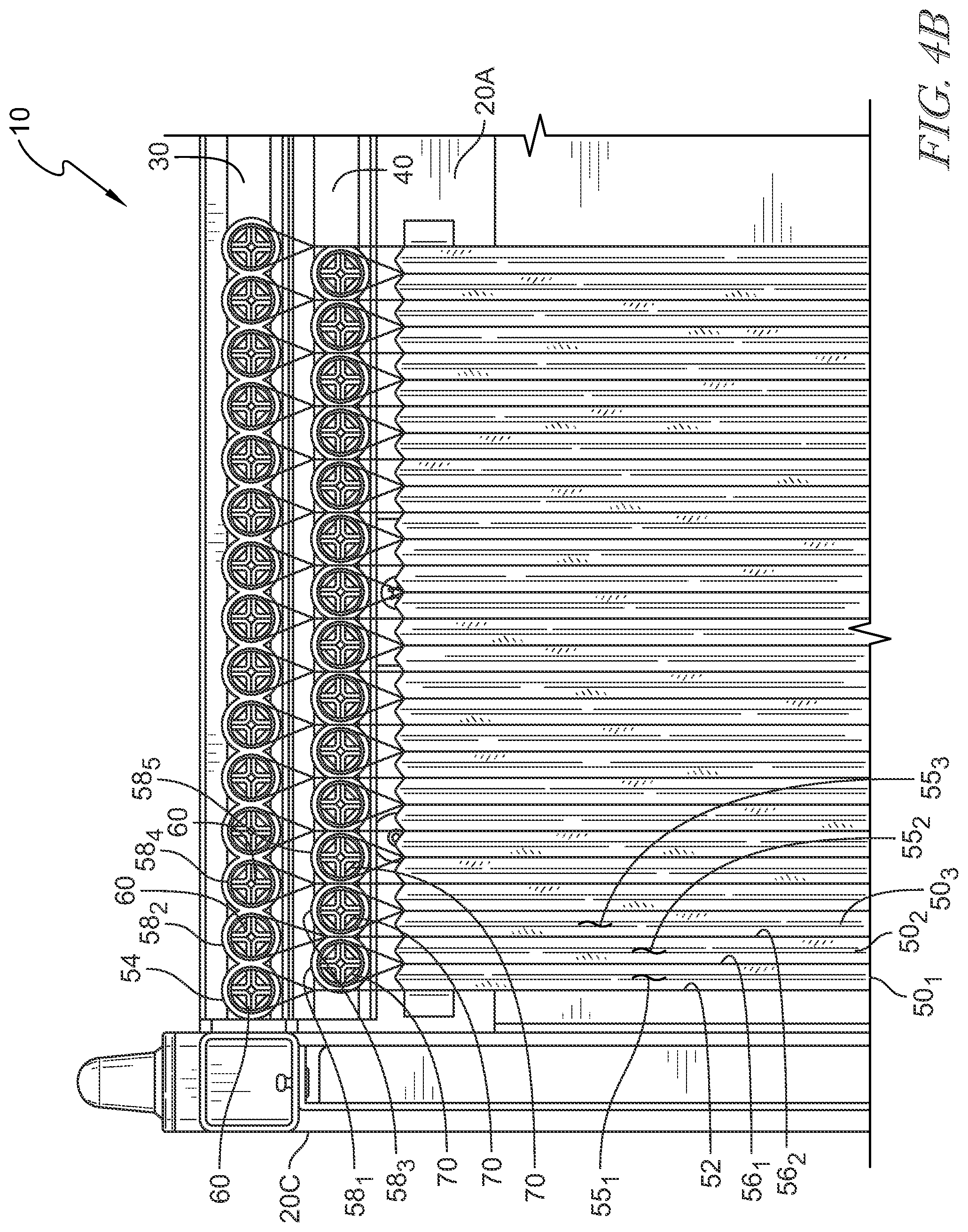 Patent US12297029 Figure 5 – Dunnage arrangement including cargo pouches with staggered support members