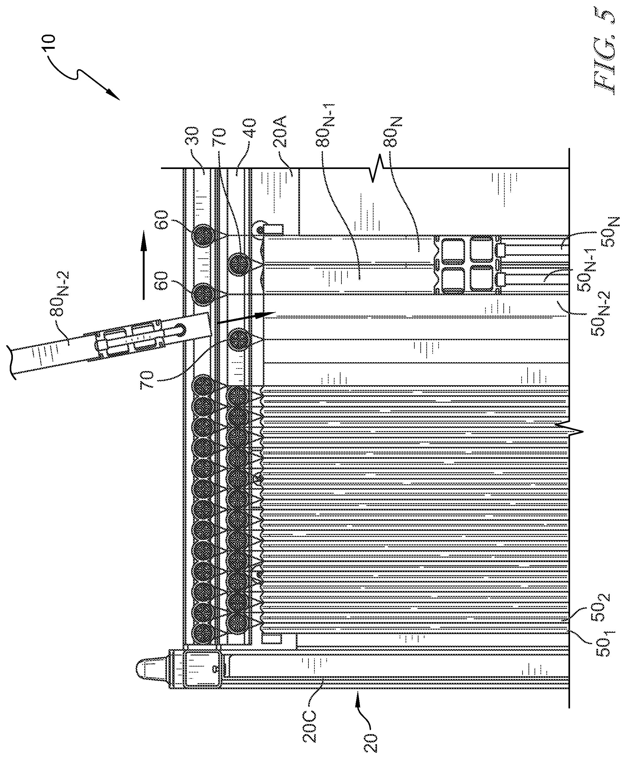 Patent US12297029 Figure 6 – Dunnage arrangement including cargo pouches with staggered support members