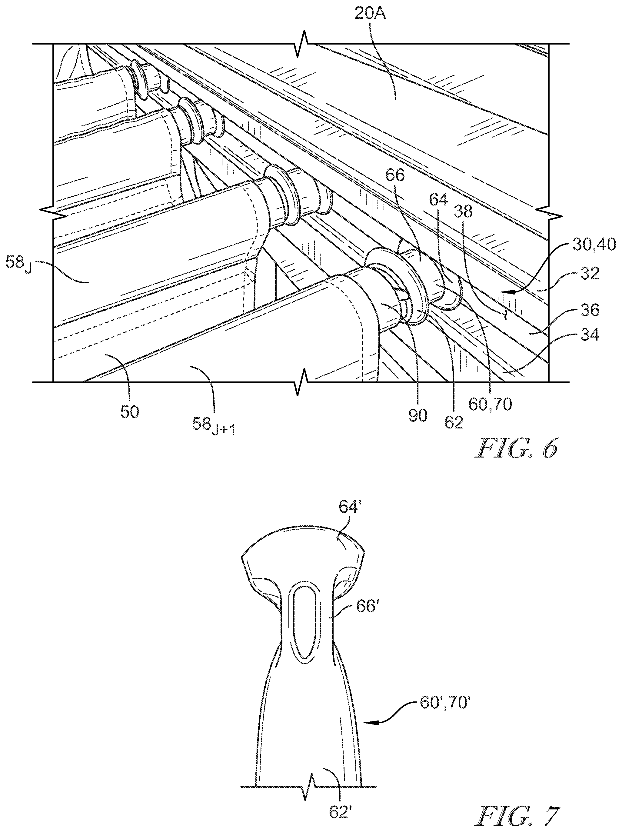 Patent US12297029 Figure 7 – Dunnage arrangement including cargo pouches with staggered support members