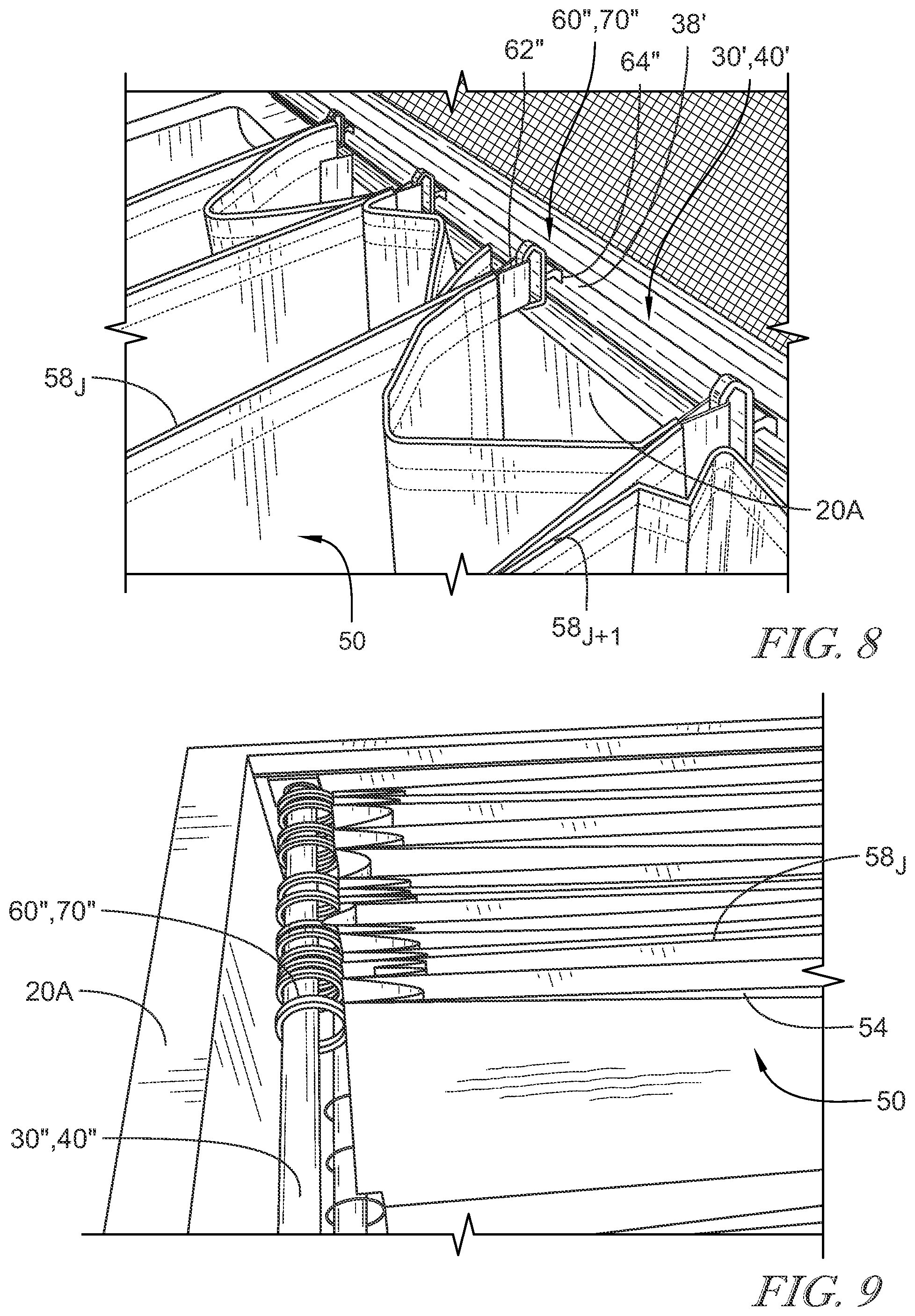 Patent US12297029 Figure 8 – Dunnage arrangement including cargo pouches with staggered support members