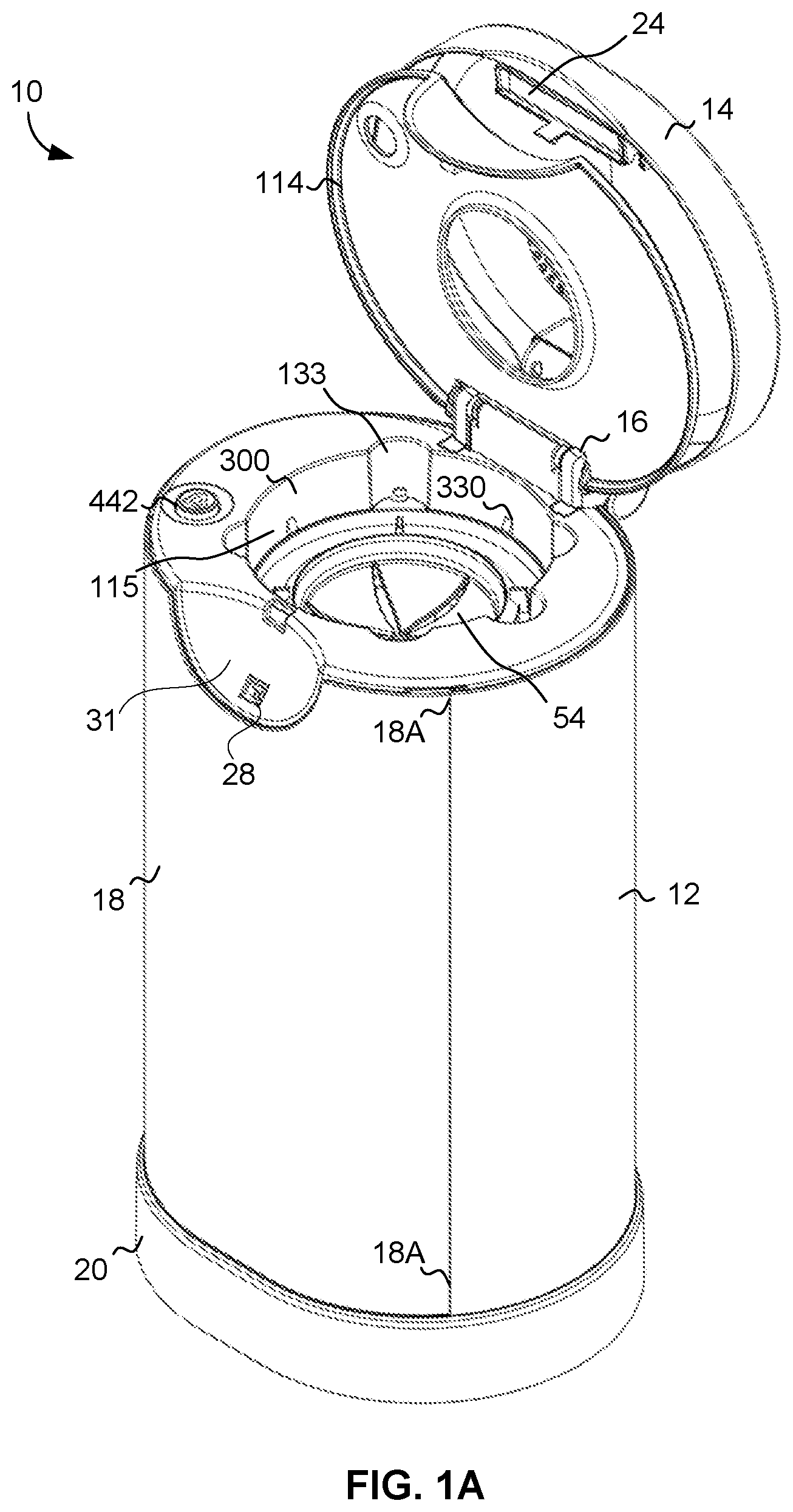 Patent US12297038 Figure 1 – Container for receiving multiple flexible bag assemblies