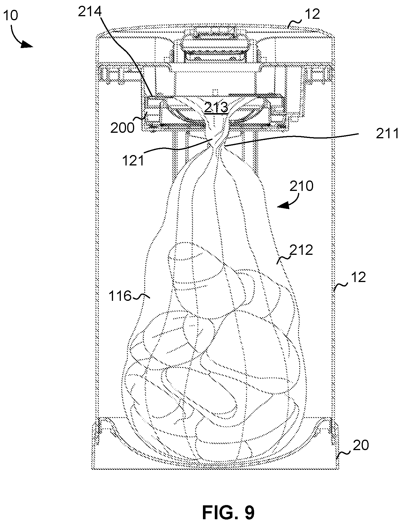 Patent US12297038 Figure 10 – Container for receiving multiple flexible bag assemblies