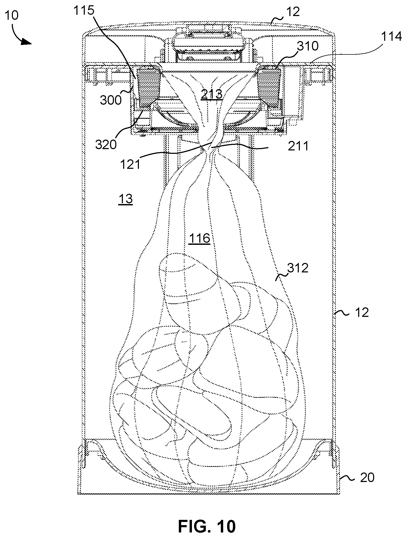 Patent US12297038 Figure 11 – Container for receiving multiple flexible bag assemblies