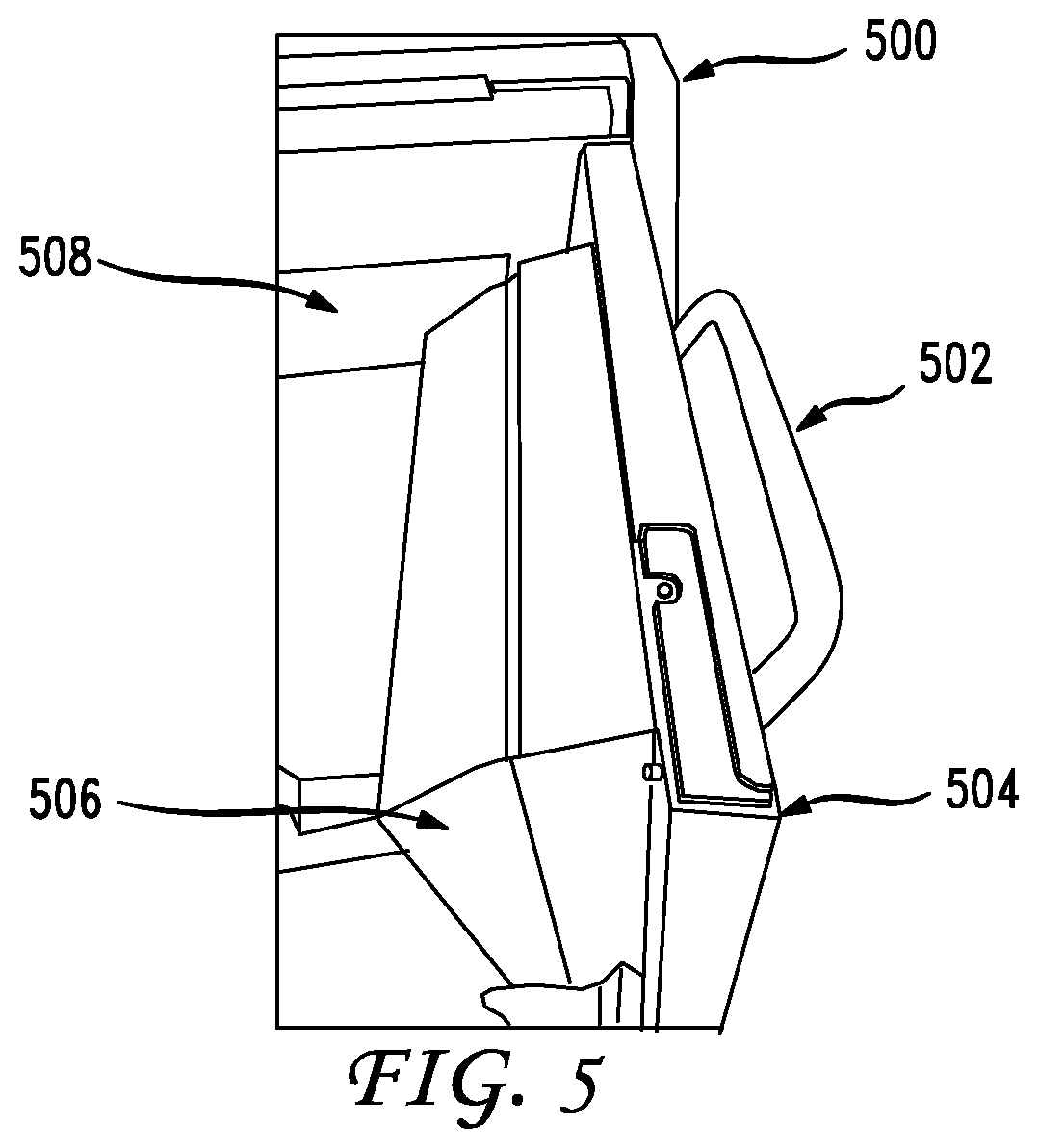 Patent US12297042 Figure 5 – Hands free storage receptacle