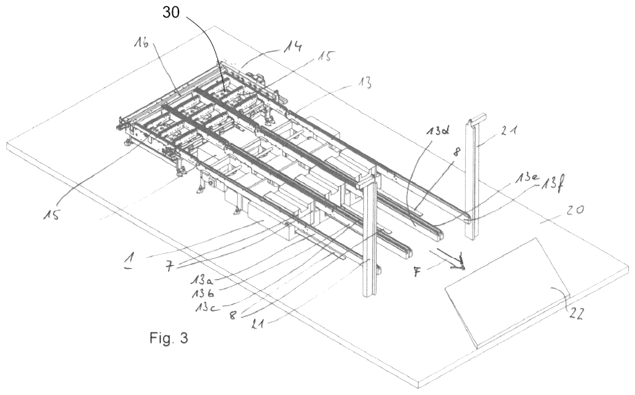 Patent US12297059 Figure 2 – Loading system for loading and unloading trucks with pallets in transverse direction