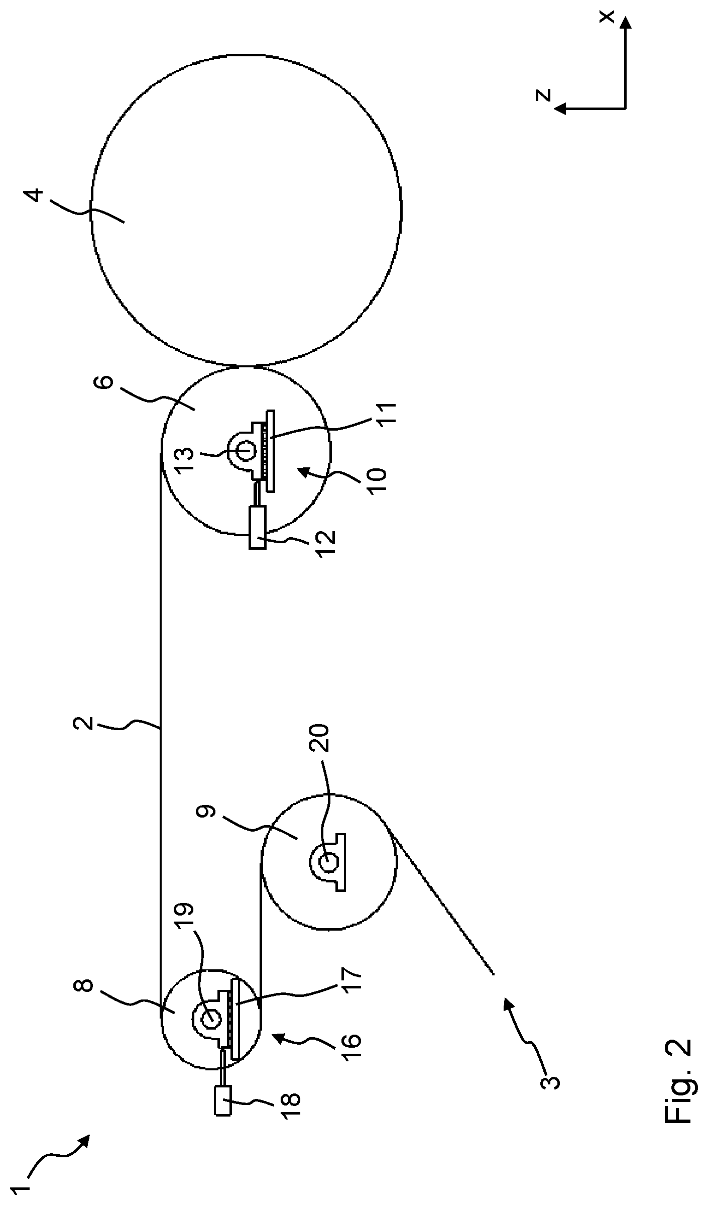 Patent US12297063 Figure 2 – Film winding system and assembly comprising a film stretching unit and such a film winding system