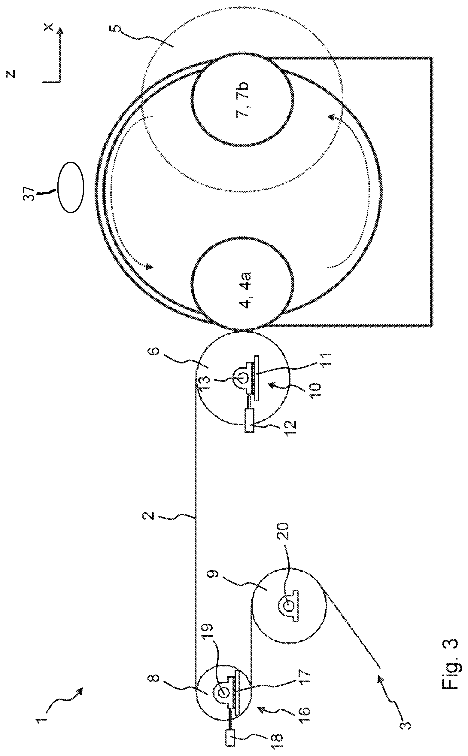 Patent US12297063 Figure 3 – Film winding system and assembly comprising a film stretching unit and such a film winding system