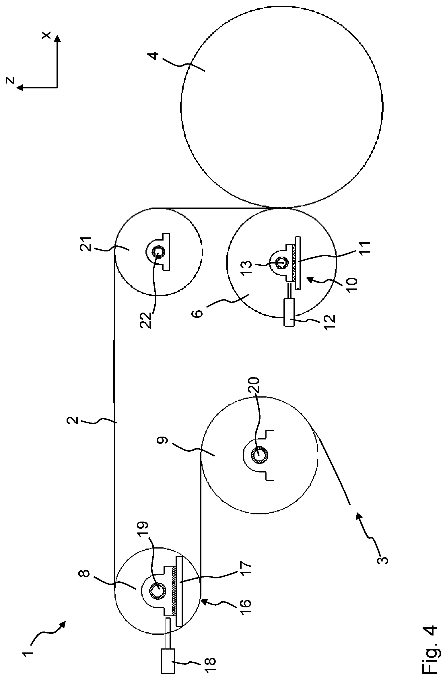 Patent US12297063 Figure 4 – Film winding system and assembly comprising a film stretching unit and such a film winding system