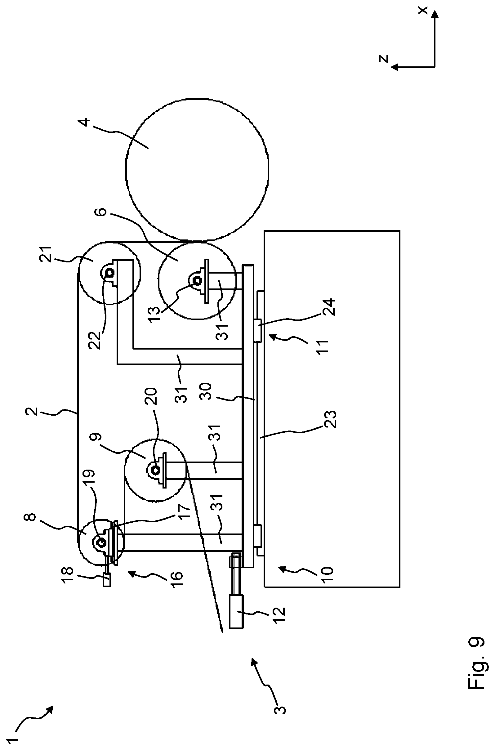 Patent US12297063 Figure 7 – Film winding system and assembly comprising a film stretching unit and such a film winding system