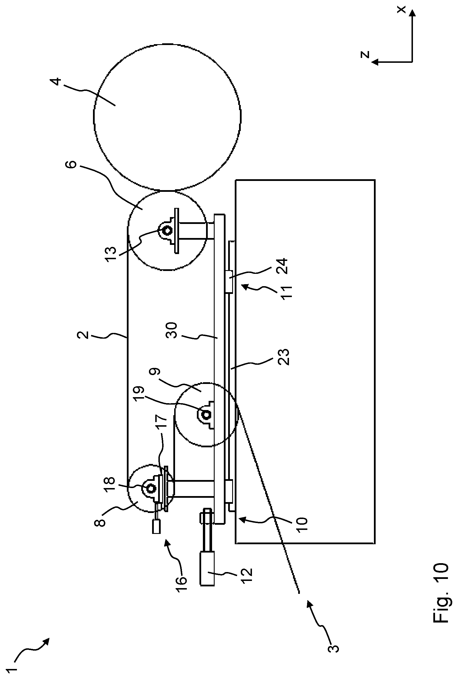 Patent US12297063 Figure 8 – Film winding system and assembly comprising a film stretching unit and such a film winding system