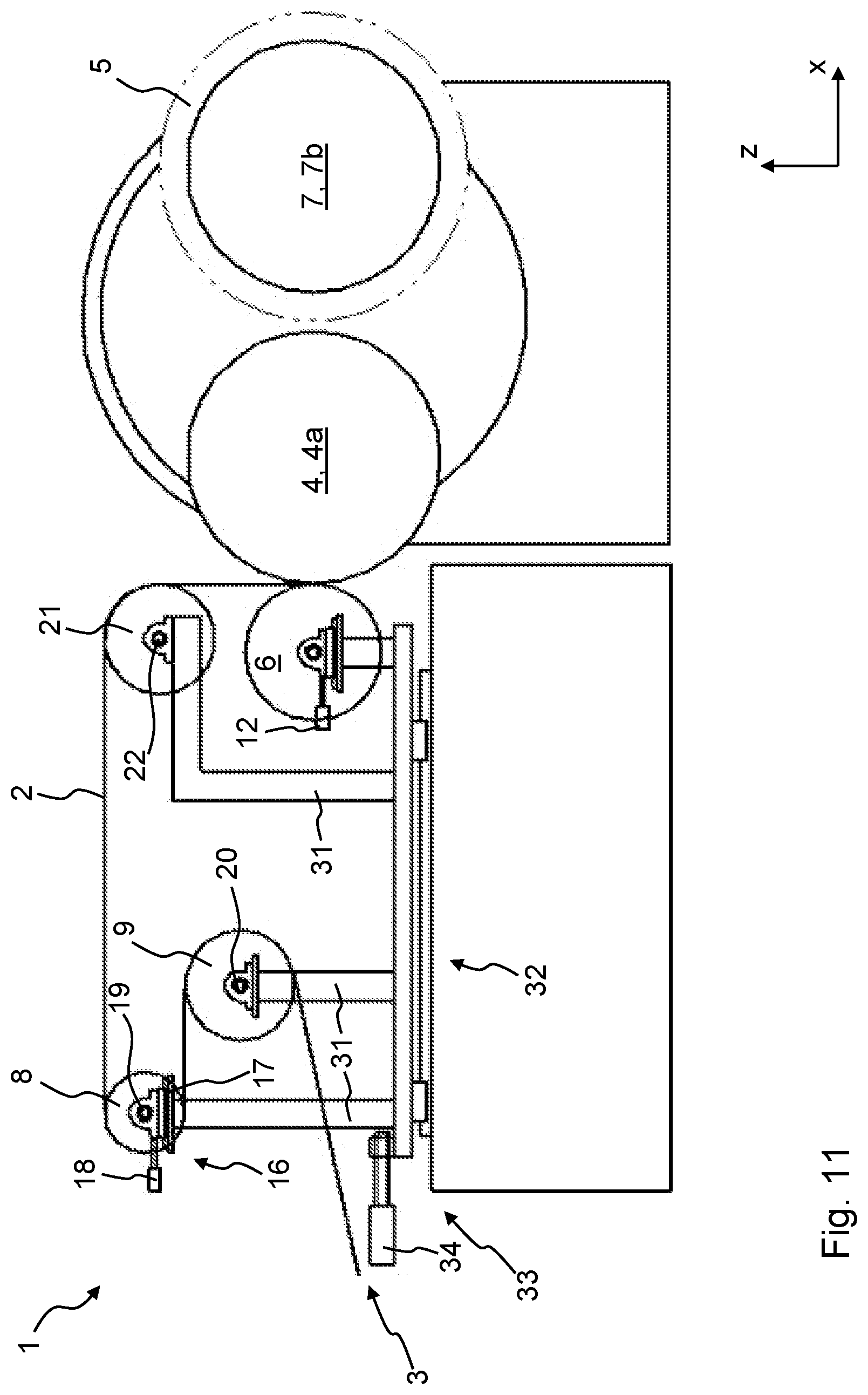 Patent US12297063 Figure 9 – Film winding system and assembly comprising a film stretching unit and such a film winding system