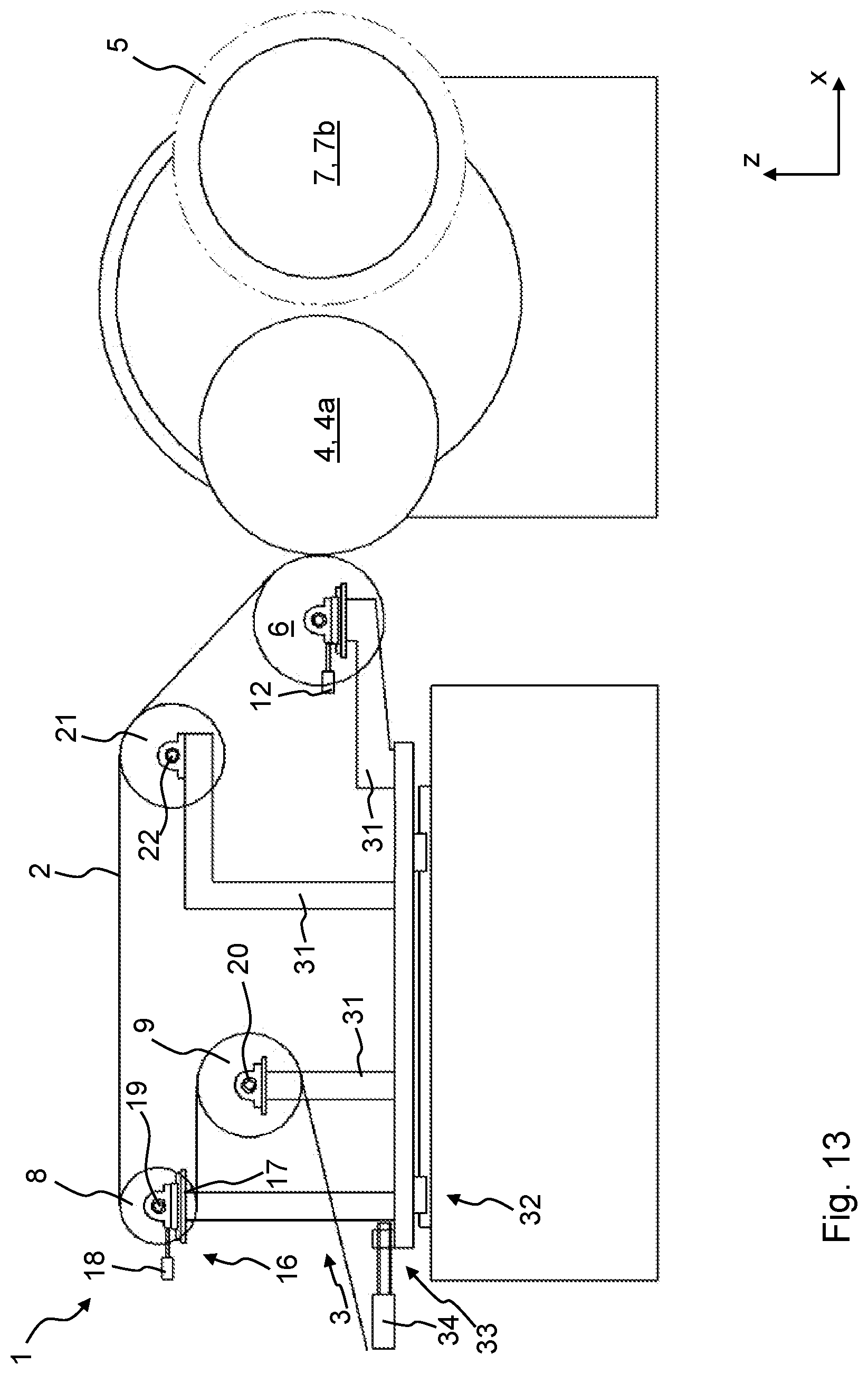 Patent US12297063 Figure 11 – Film winding system and assembly comprising a film stretching unit and such a film winding system