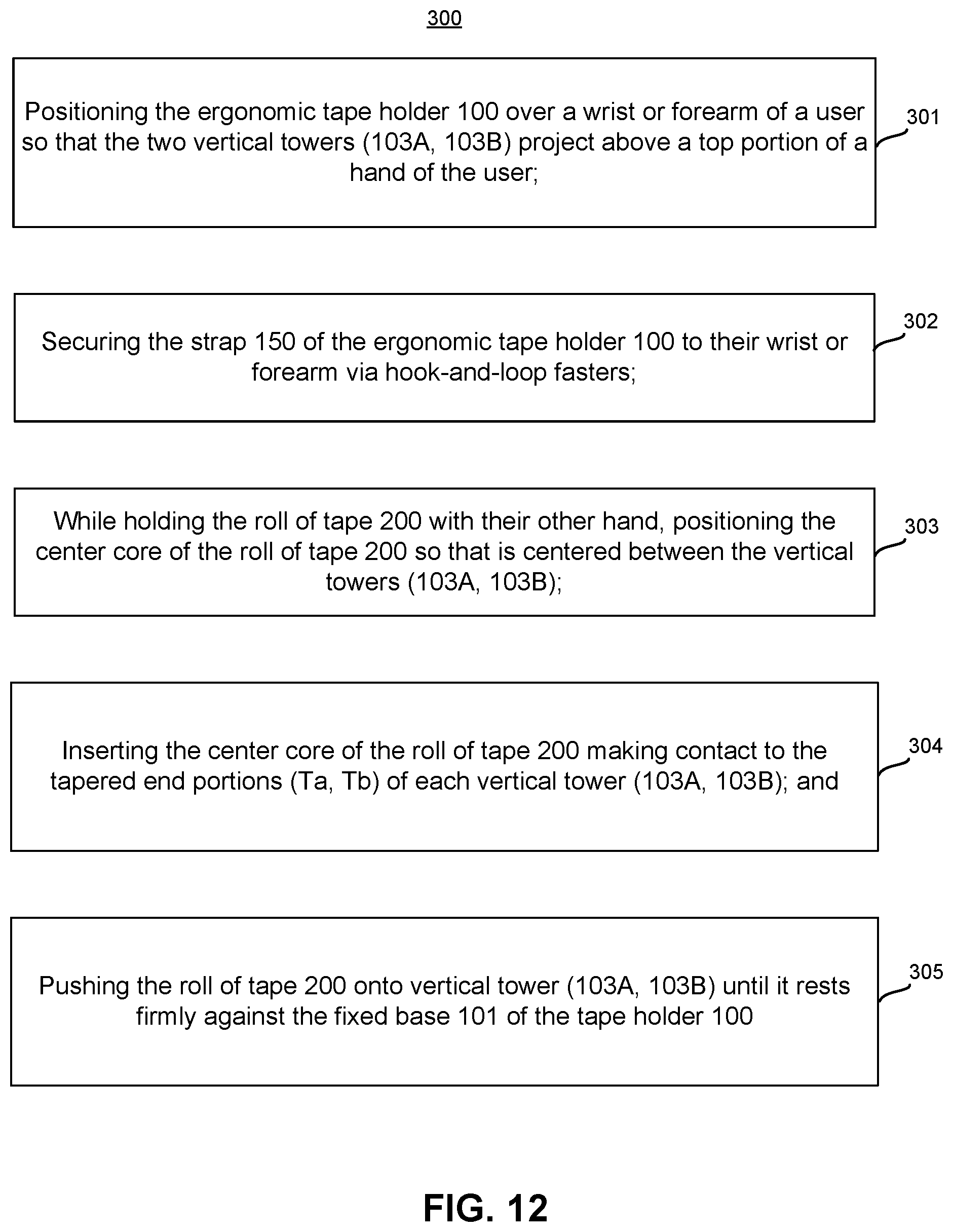 Patent US12297066 Figure 12 – Ergonomic tape holder and method of use thereof