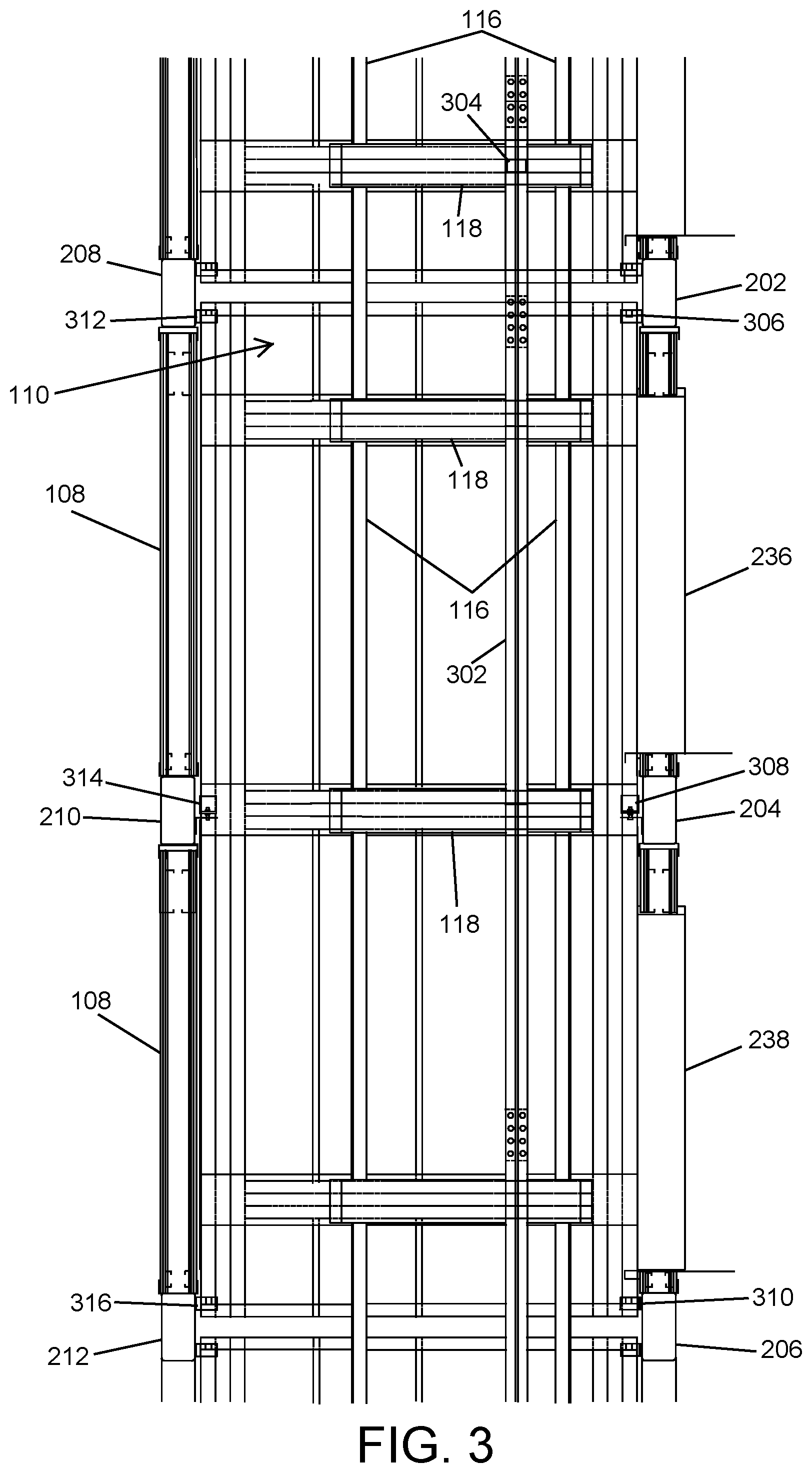 Patent US12297076 Figure 3 – Modular stairwell and elevator shaft system and method