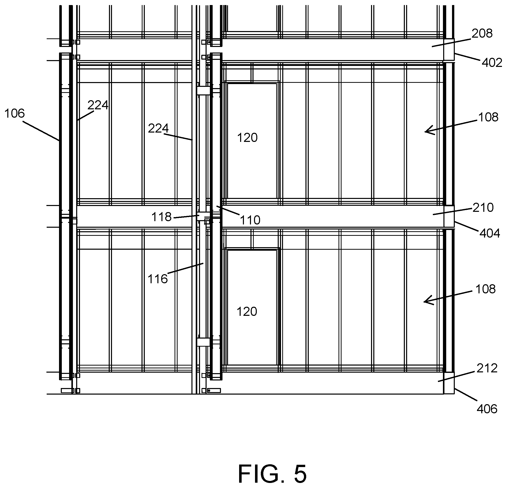 Patent US12297076 Figure 5 – Modular stairwell and elevator shaft system and method