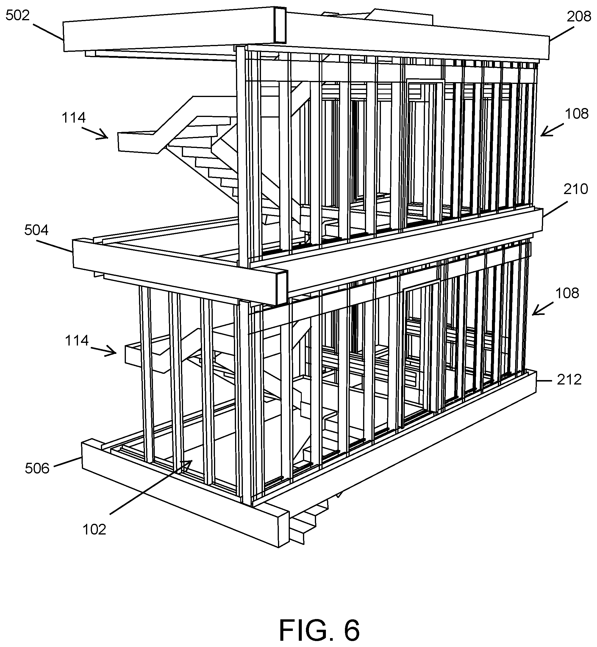 Patent US12297076 Figure 6 – Modular stairwell and elevator shaft system and method