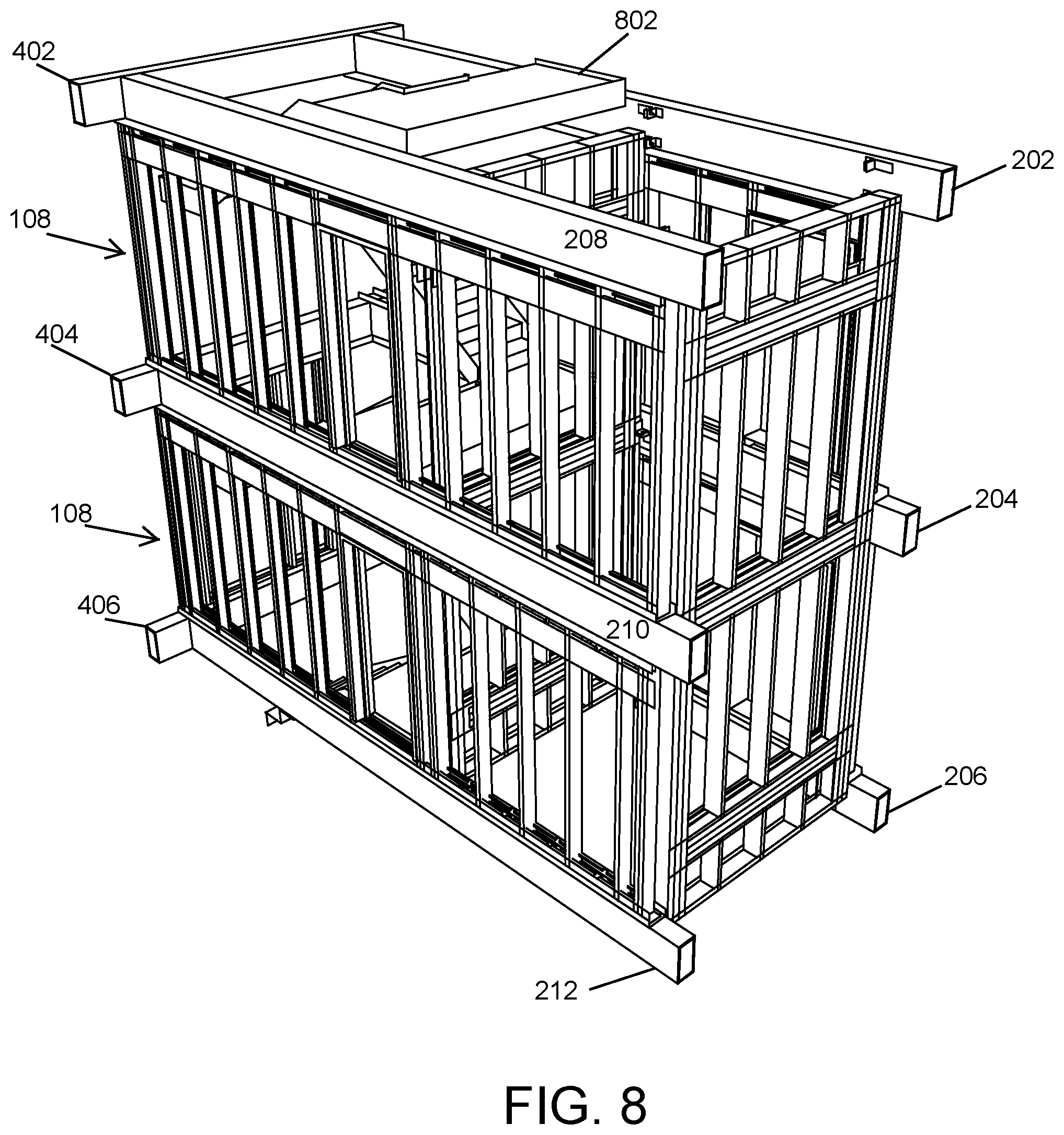 Patent US12297076 Figure 8 – Modular stairwell and elevator shaft system and method