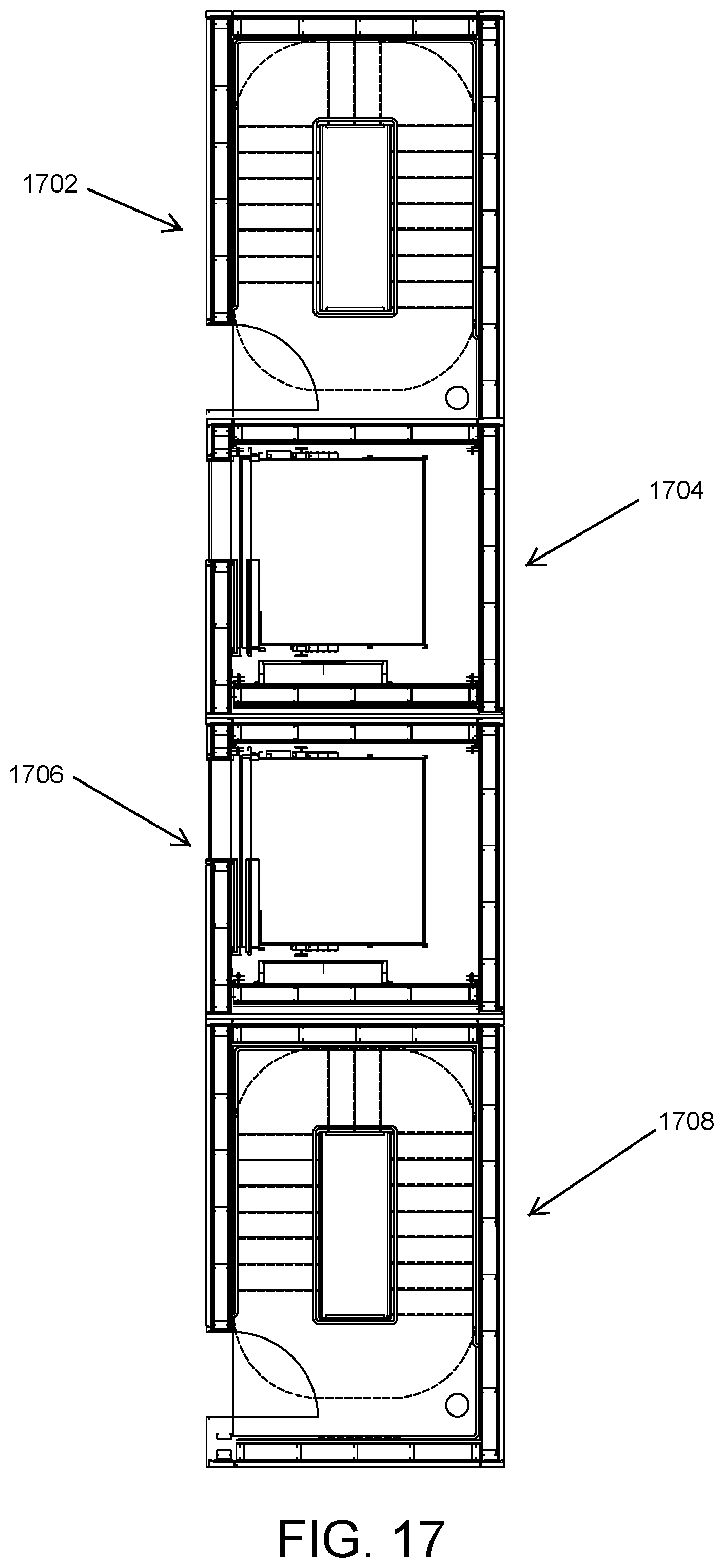 Patent US12297076 Figure 17 – Modular stairwell and elevator shaft system and method