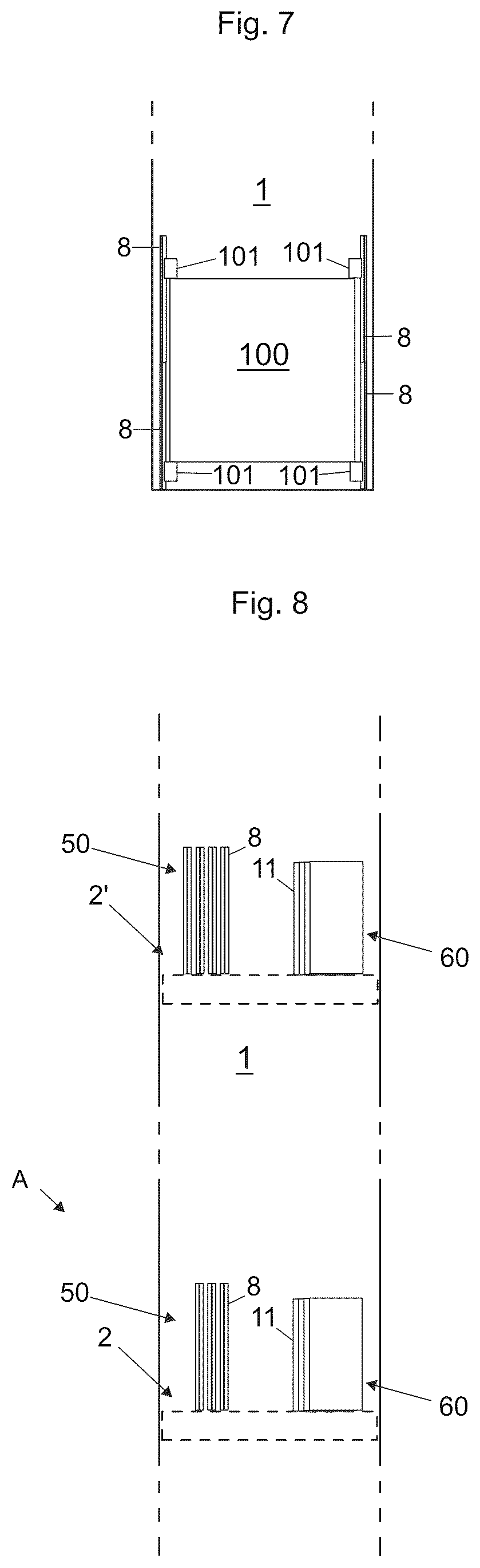 Patent US12297077 Figure 4 – Construction arrangement of an elevator