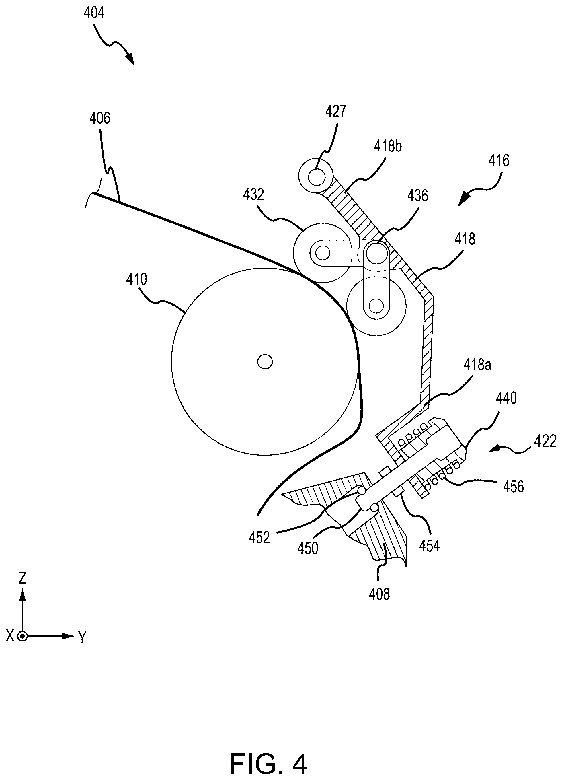 Patent US12297086 Figure 7 – Cable follower lifting lever