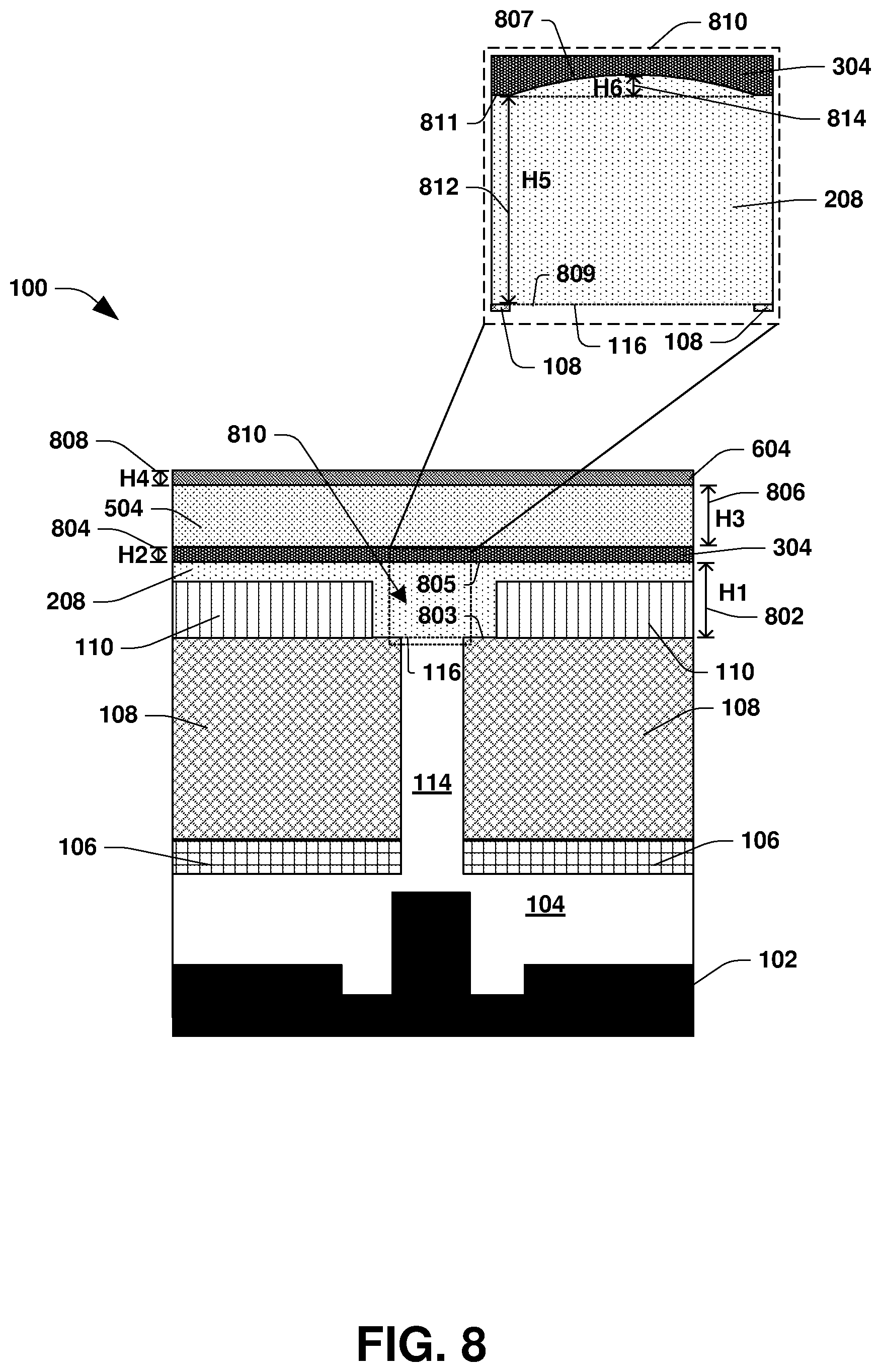 Patent US12297104 Figure 8 – Semiconductor structure and formation thereof