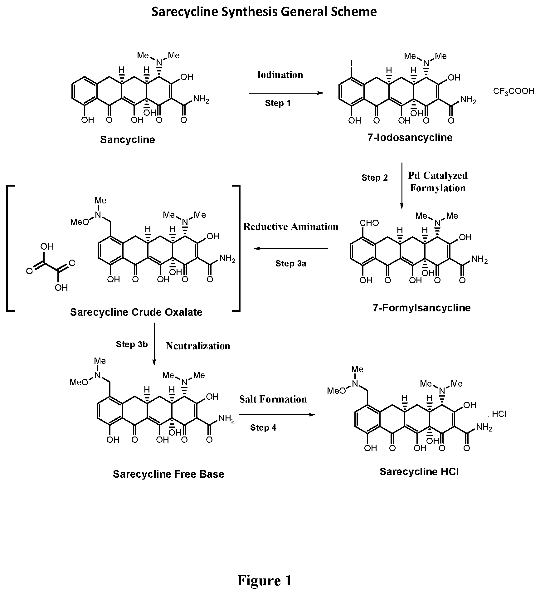 Patent US12297161 Figure 1 – Process for making sarecycline hydrochloride