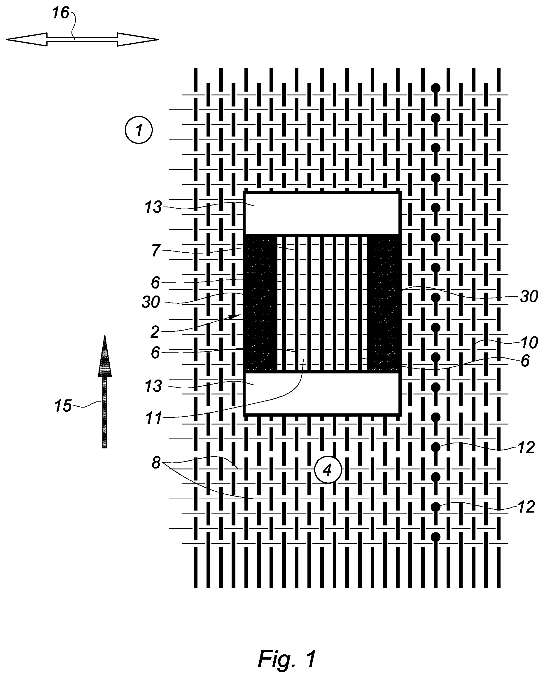Patent US12297568 Figure 1 – Fabric integrating at least one binding part