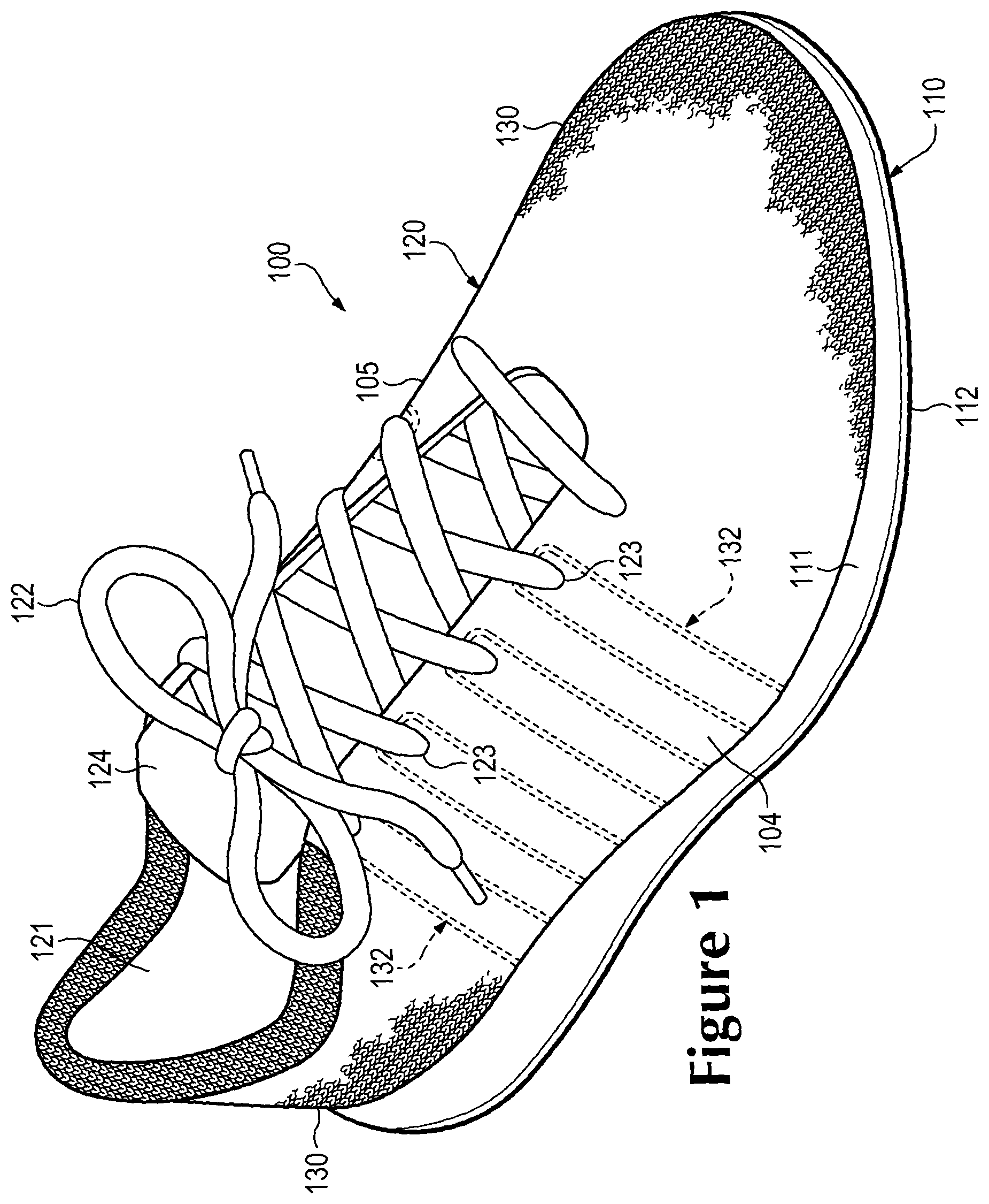 Patent US12297569 Figure 1 – Knitted component and method of manufacturing the same