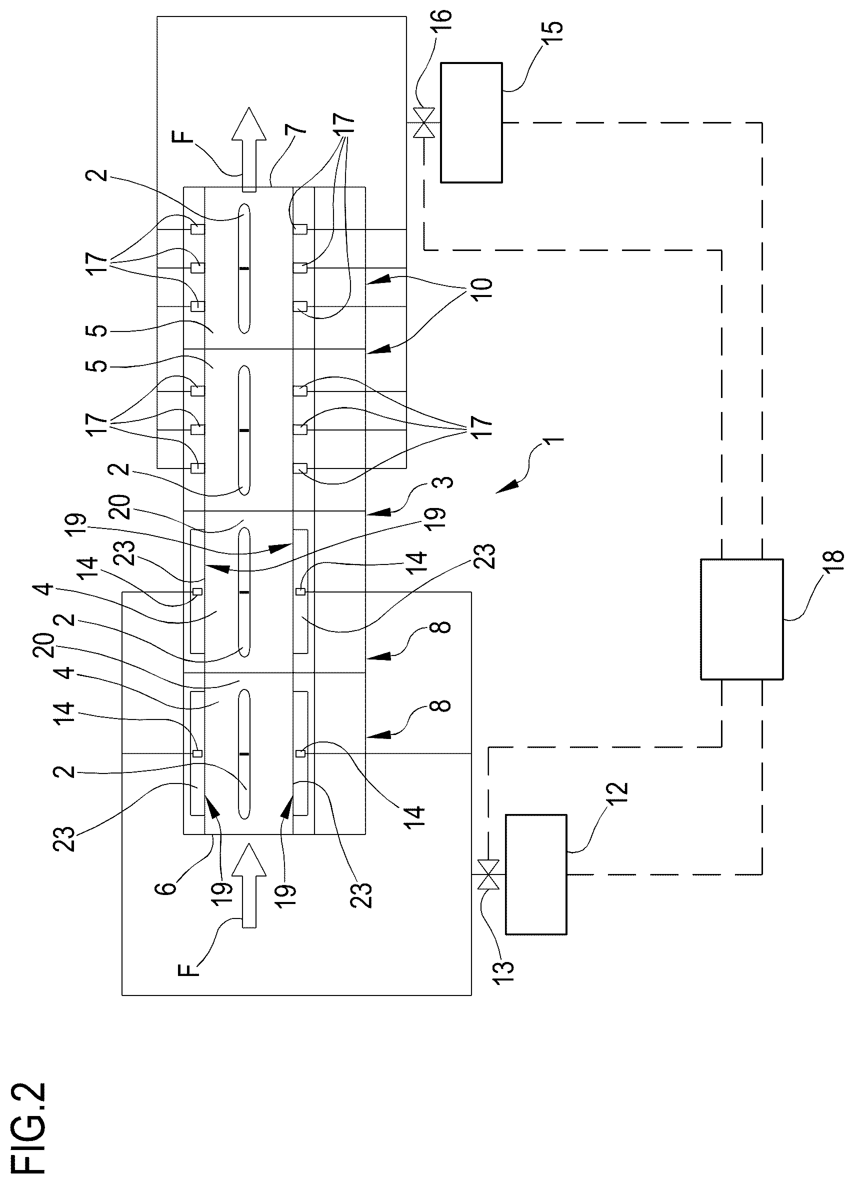 Patent US12297587 Figure 2 – Finishing tunnel for ironing dry garments and similar products