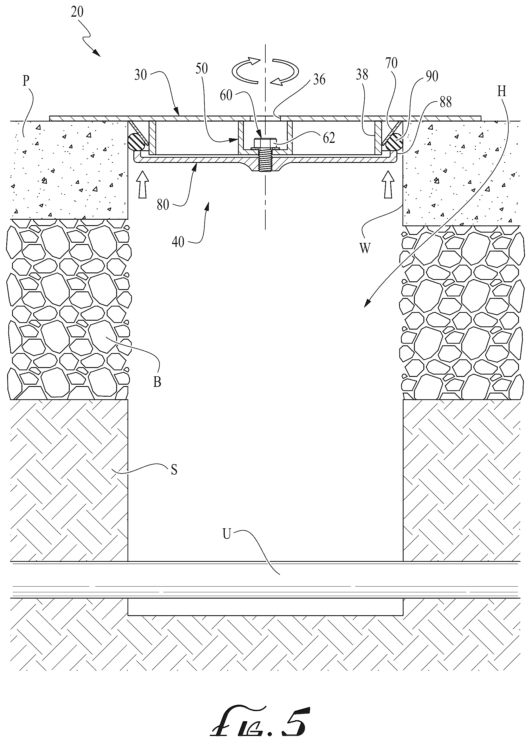 Patent US12297608 Figure 4 – Selectively frictionally engaged hole cover