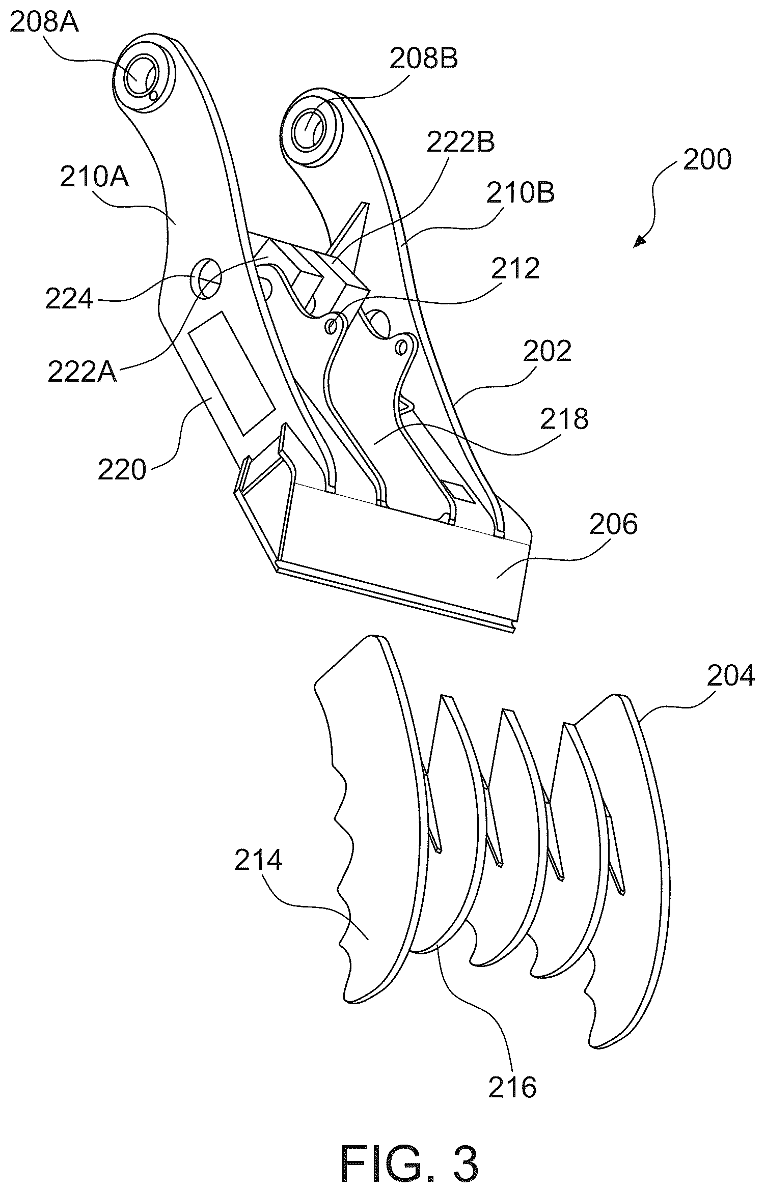 Patent US12297619 Figure 3 – Modular hydraulic thumb for excavator